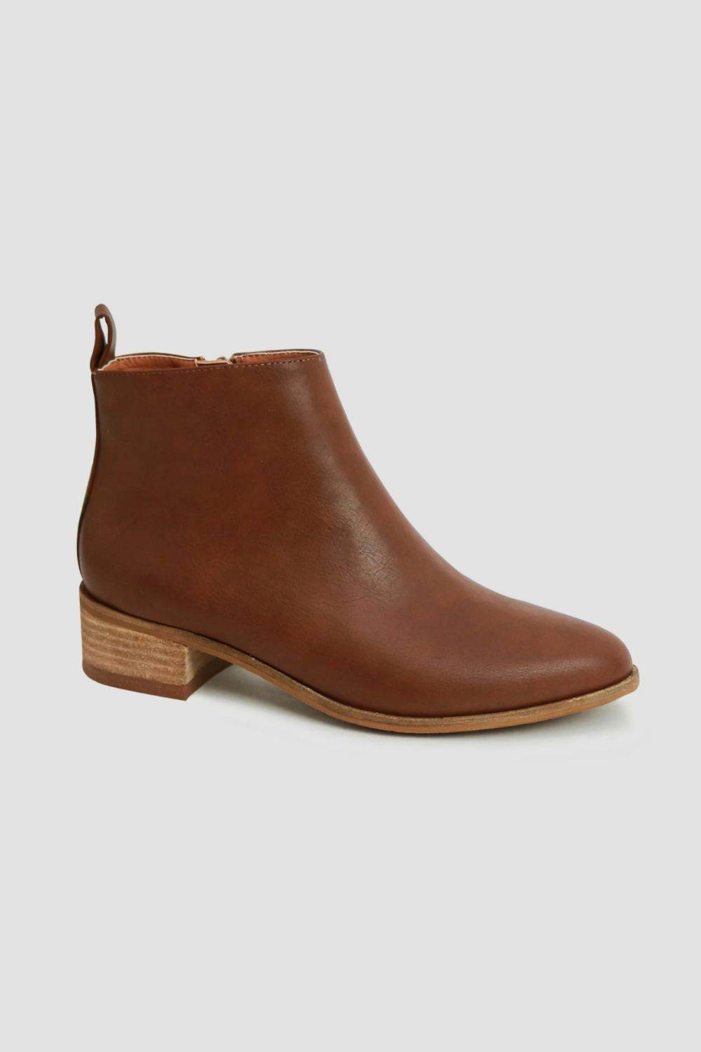 Beast Fashion Women's Brown PU Leather Block Heel Ankle Boots - Comfortable & Stylish for Fall Winter, Office, Party & Casual Wear