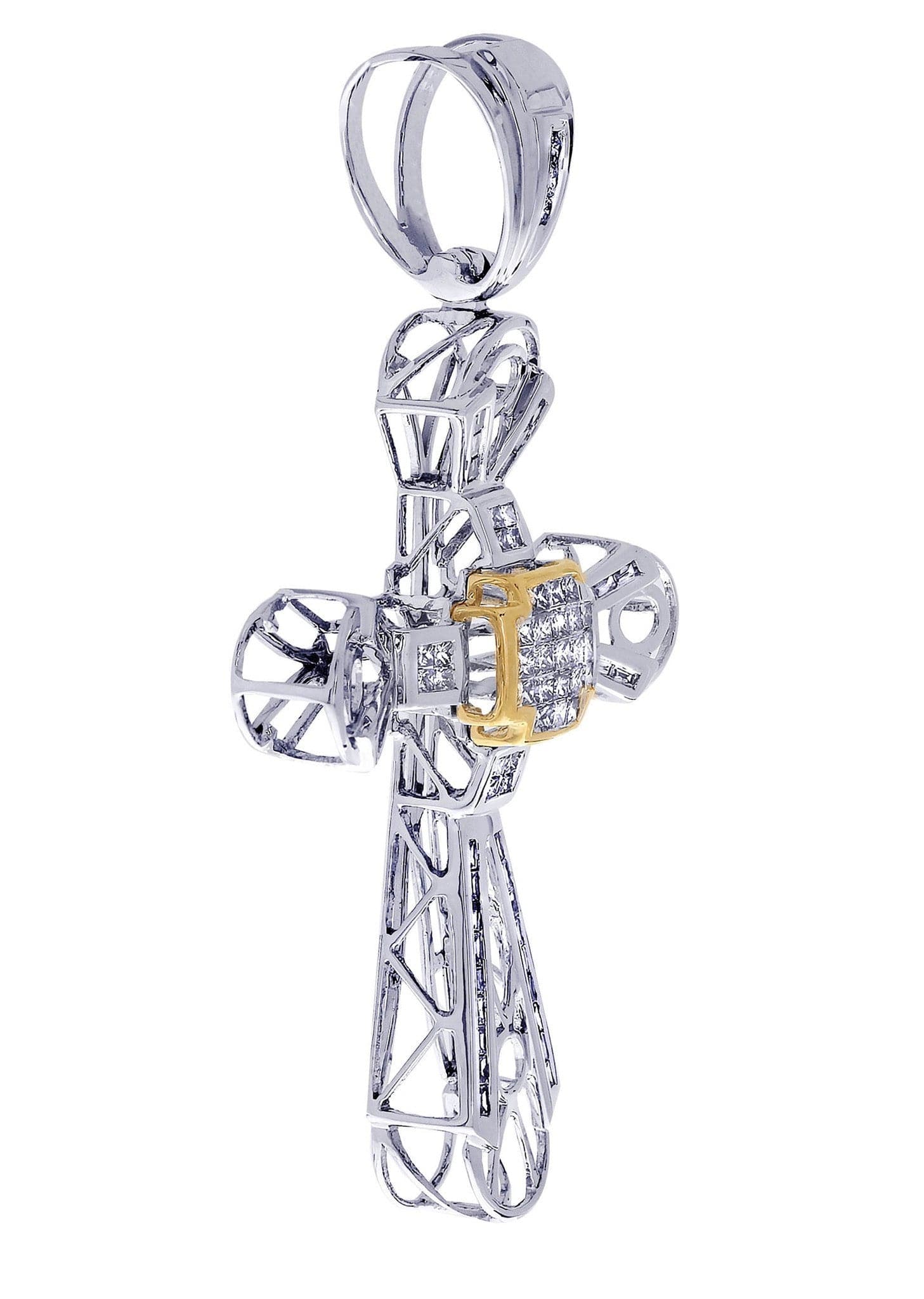 1.28 Carat Diamond Cross Pendant Necklace - 11.27 Grams Solid Gold Religious Jewelry for Women - Perfect for Baptism, First Communion & Special Occasions