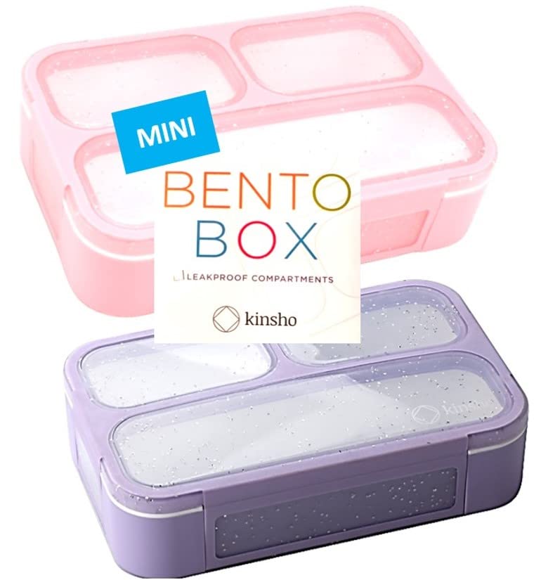 **Glitter Snack Containers for Kids - 3-Compartment Mini Bento Lunch Box Set of 2, Leakproof Toddler Food Storage for School & Daycare - Pink & Purple Sparkle Design (Perfect for Snacks, Lunches & On-the-Go Meals)**