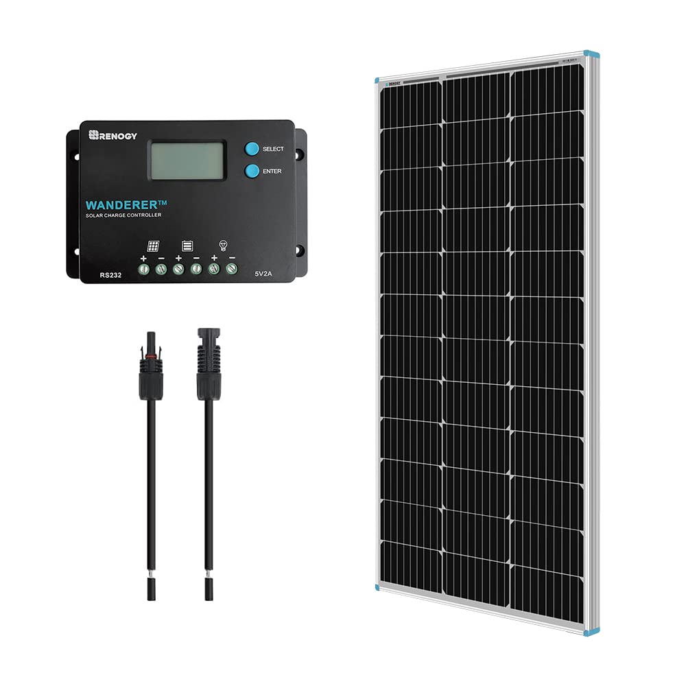 Renogy 100W 12V Solar Panel Kit with Monocrystalline Panel, 10A PWM Charge Controller & Adapter - Perfect for RV, Boat, Trailer & Off-Grid Power Systems