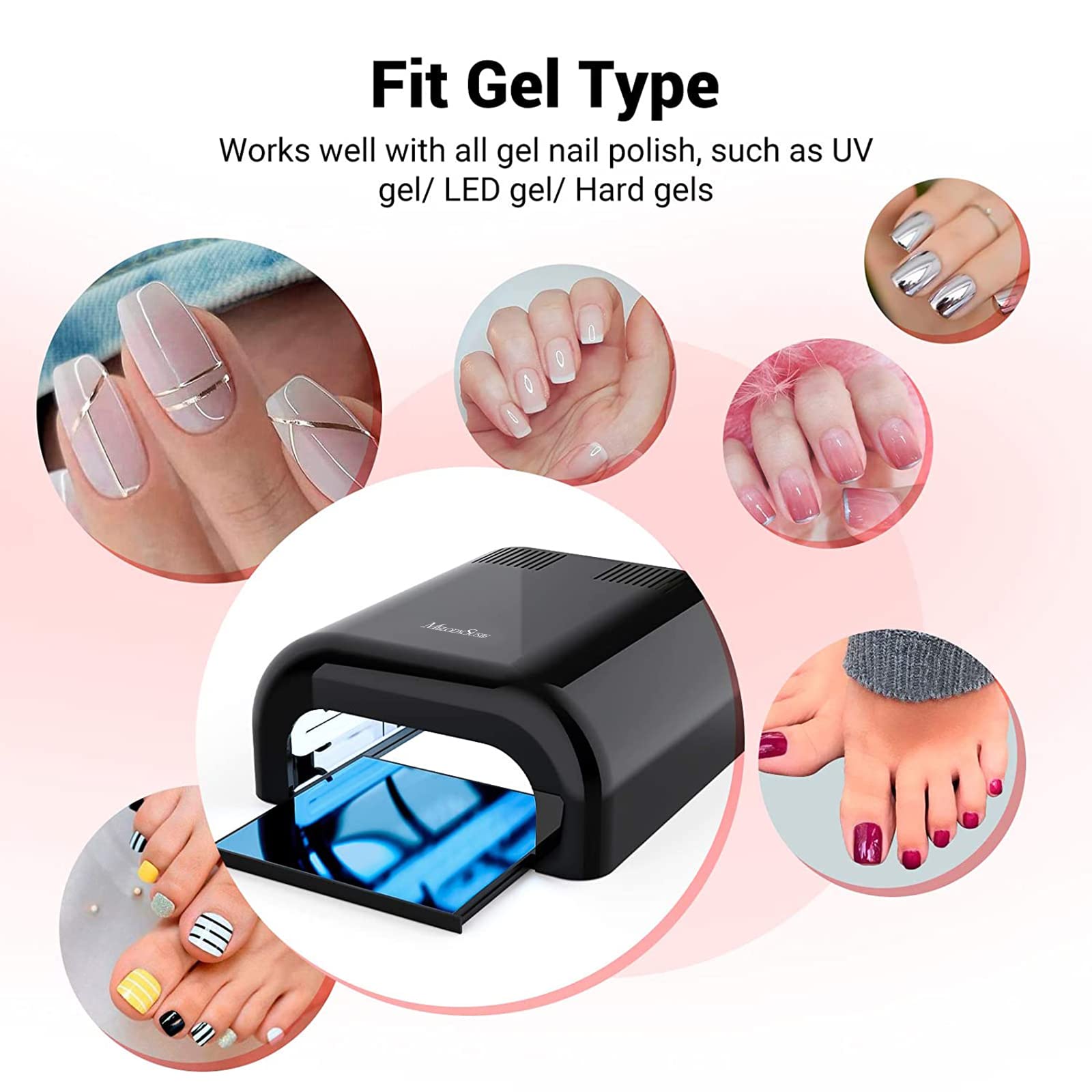 MelodySusie 36W Professional UV LED Nail Lamp for Gel Polish & Resin Curing - 3 Timer Settings, Sliding Tray - Perfect for Manicure, Pedicure & DIY Nail Art at Home or Salon (Black)