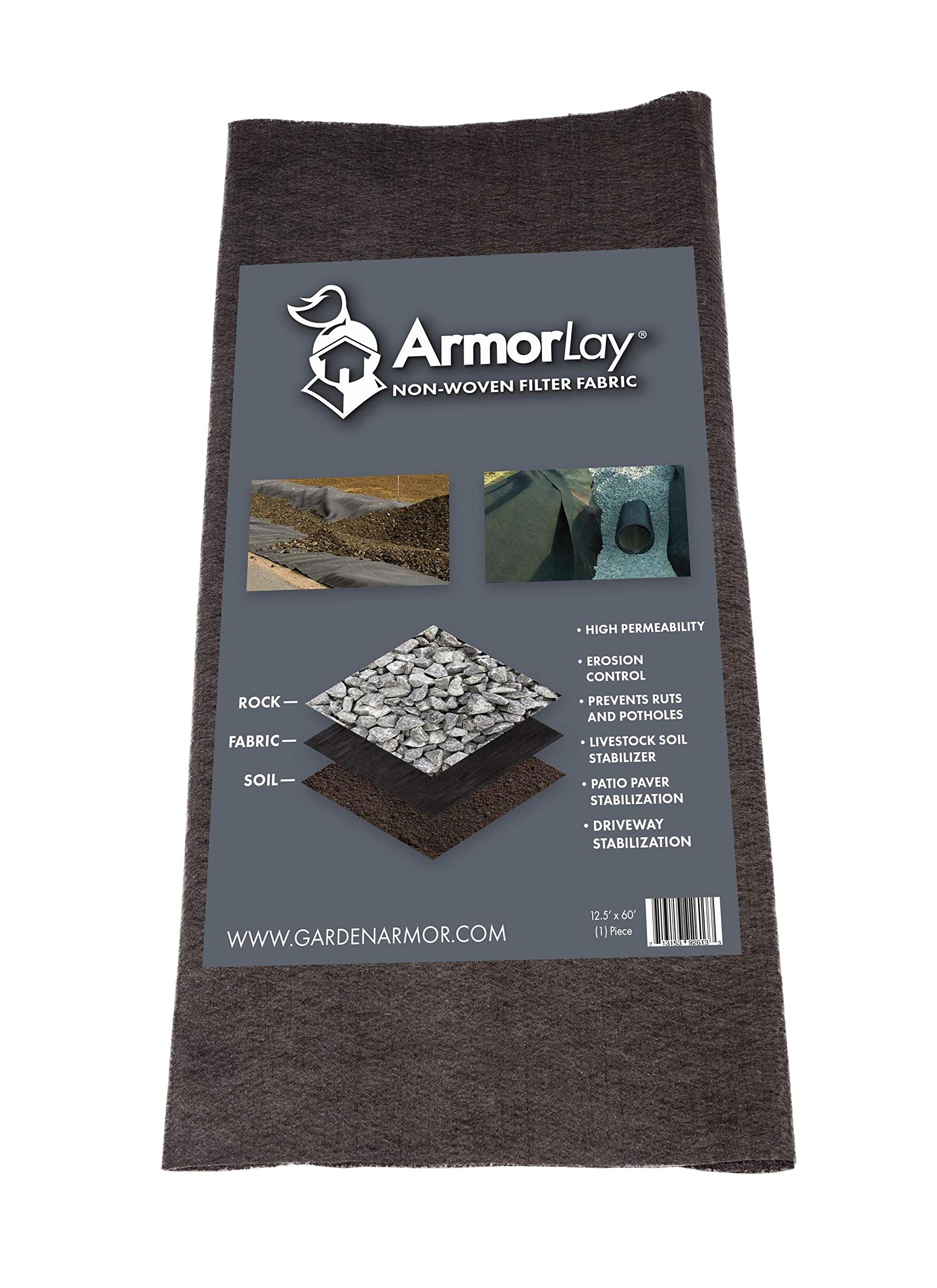 High Flow Rate Polyester Filter Fabric (12.5' X 60') - Commercial Grade Erosion Control Fabric - Perfect for Landscaping, Construction Sites & Drainage Systems