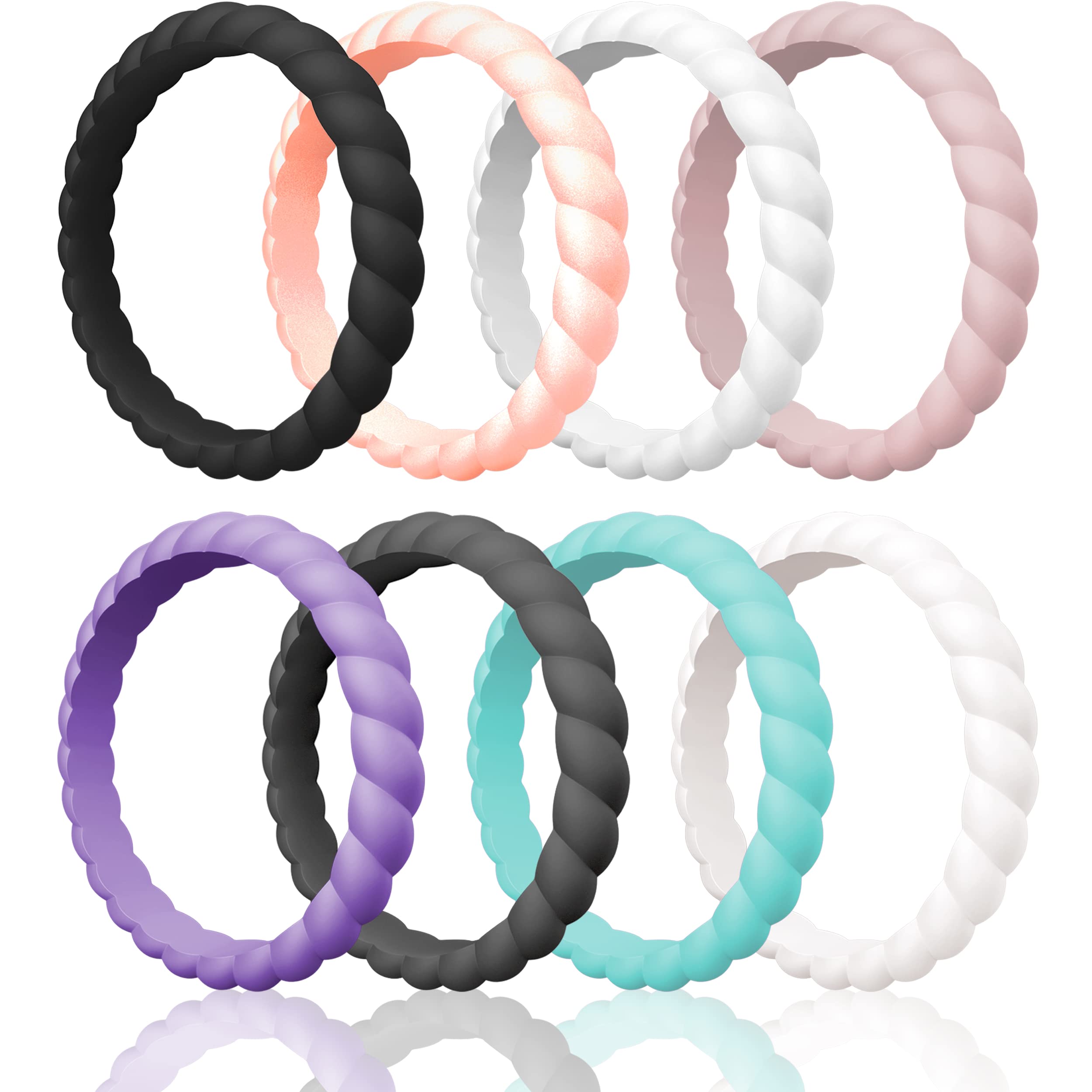 ThunderFit Thin Braided Silicone Wedding Bands for Women - Comfortable & Durable Ring for Active Lifestyle, Gym, Swimming & Everyday Wear