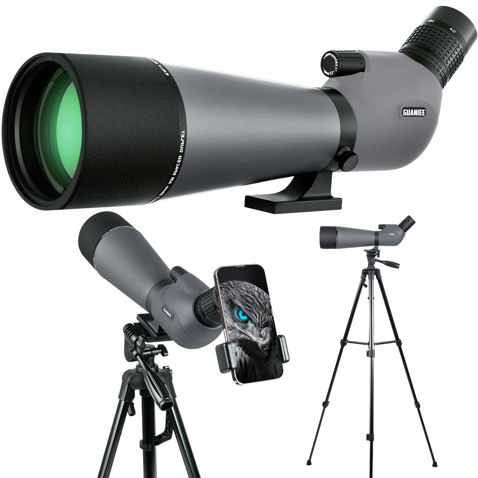 25-75x80 High Power Spotting Scope for Target Shooting & Hunting - Upgraded Tripod, Carrying Bag & Phone Adapter - Perfect for Bird Watching, Wildlife Viewing, Outdoor Adventures & Range Observation (Grey)