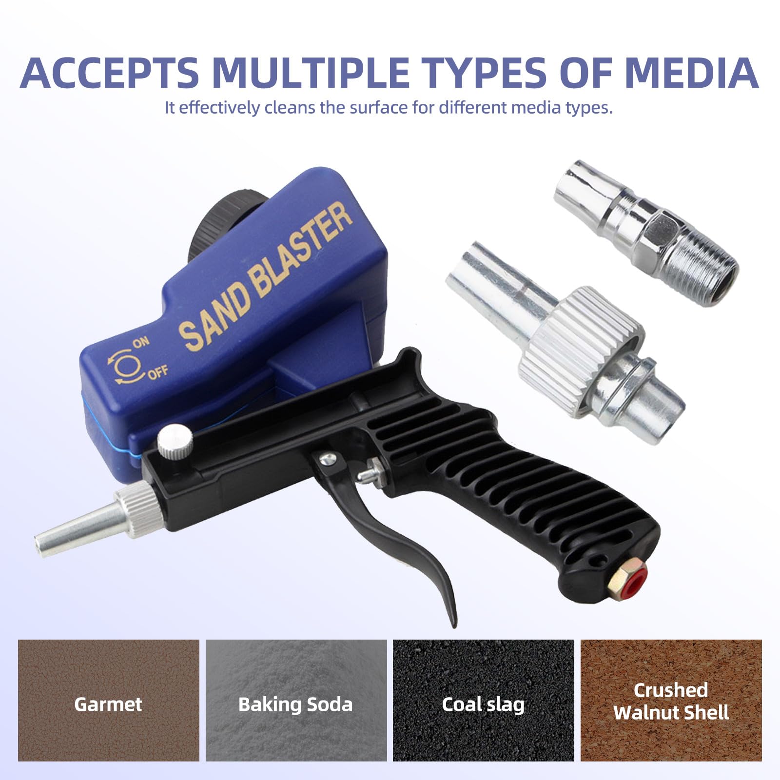 JASEVEN Portable Anti-Slip Handheld Sand Blaster Gun - 1/4 Inch Air Compressor Sandblasting Tool with Thickened Galvanized Nozzle for Rust, Paint & Dirt Removal (Blue) - Ideal for Auto Repair, Metal Cleaning & Surface Preparation
