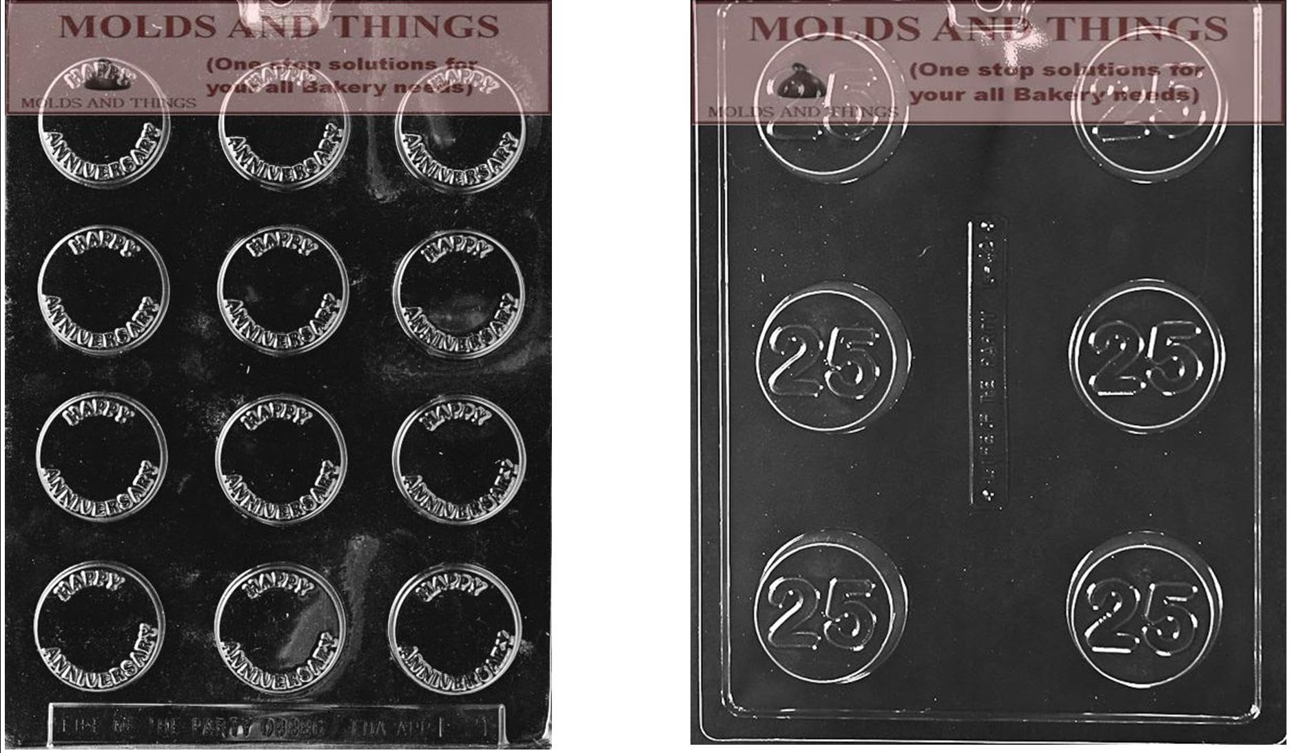 25th Anniversary Chocolate Candy Mold Set of 2 - Happy Anniversary Mint Chocolate Molds with Instructions - Perfect for DIY Chocolate Making, Wedding Favors & Romantic Gifts