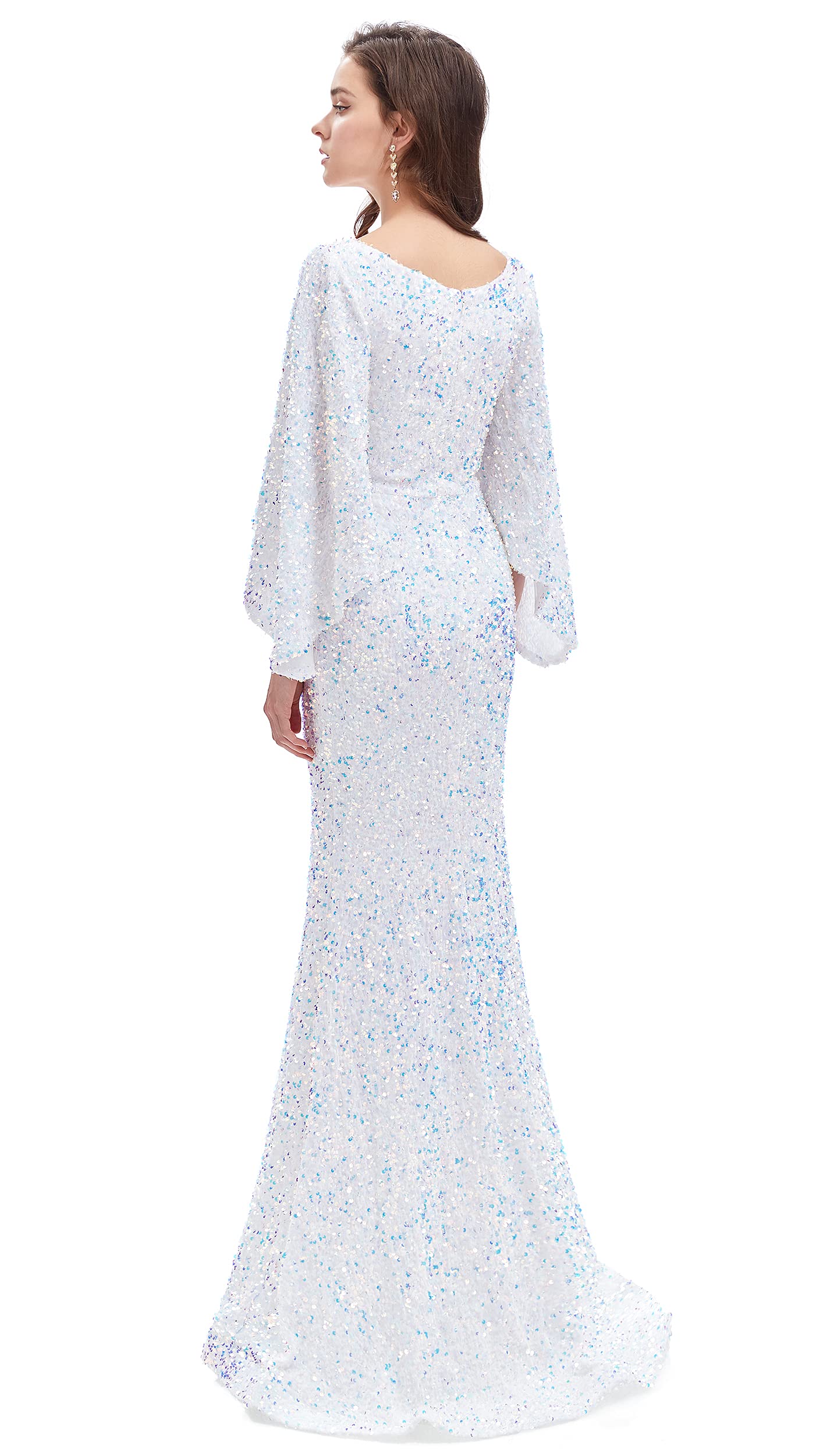 Sparkling Women's V-Neck Sequin Mermaid Evening Dress with Long Sleeves - Elegant Prom, Gala & Formal Party Gown for Special Occasions