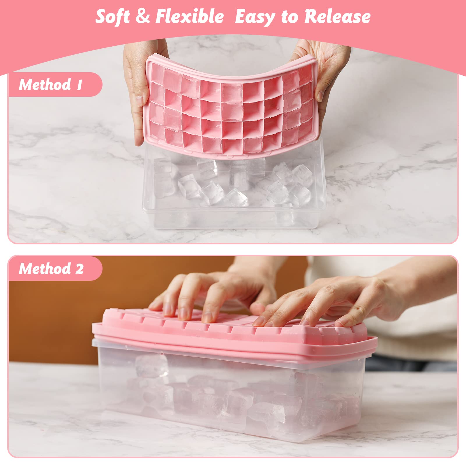 Premium Food-Grade Silicone Ice Cube Tray Set with Lid & Storage Bin - 2 Pack Small Nugget Ice Molds (72 Cubes) + Ice Bucket & Scoop - BPA-Free, Flexible & Easy Release for Cocktails, Smoothies & Beverages - Perfect for Home Bars, Parties & Kitchen Use