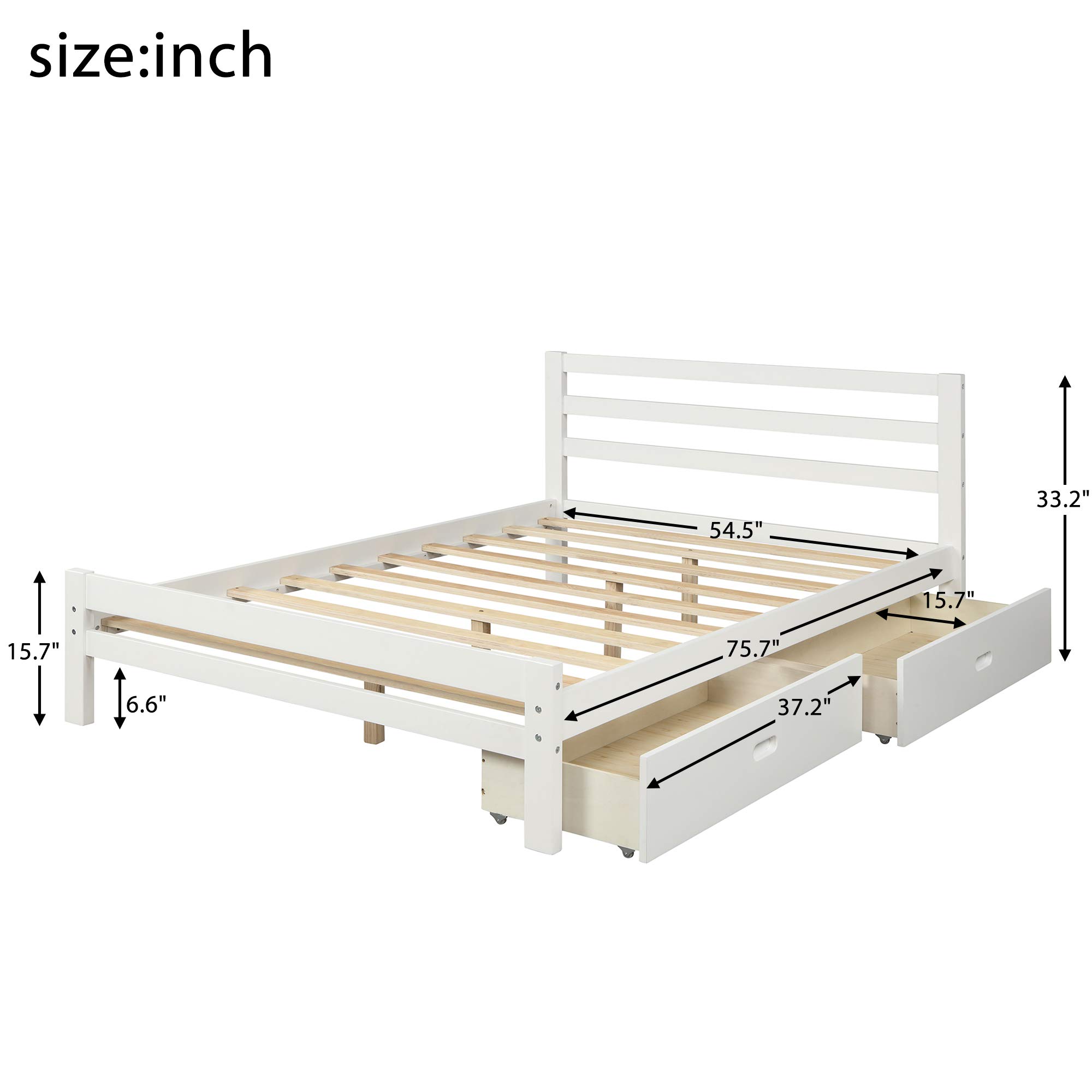 Full Size Wood Platform Bed with Storage Drawers - Sturdy Headboard & Footboard for Teens & Adults - No Box Spring Needed - Perfect for Small Bedrooms