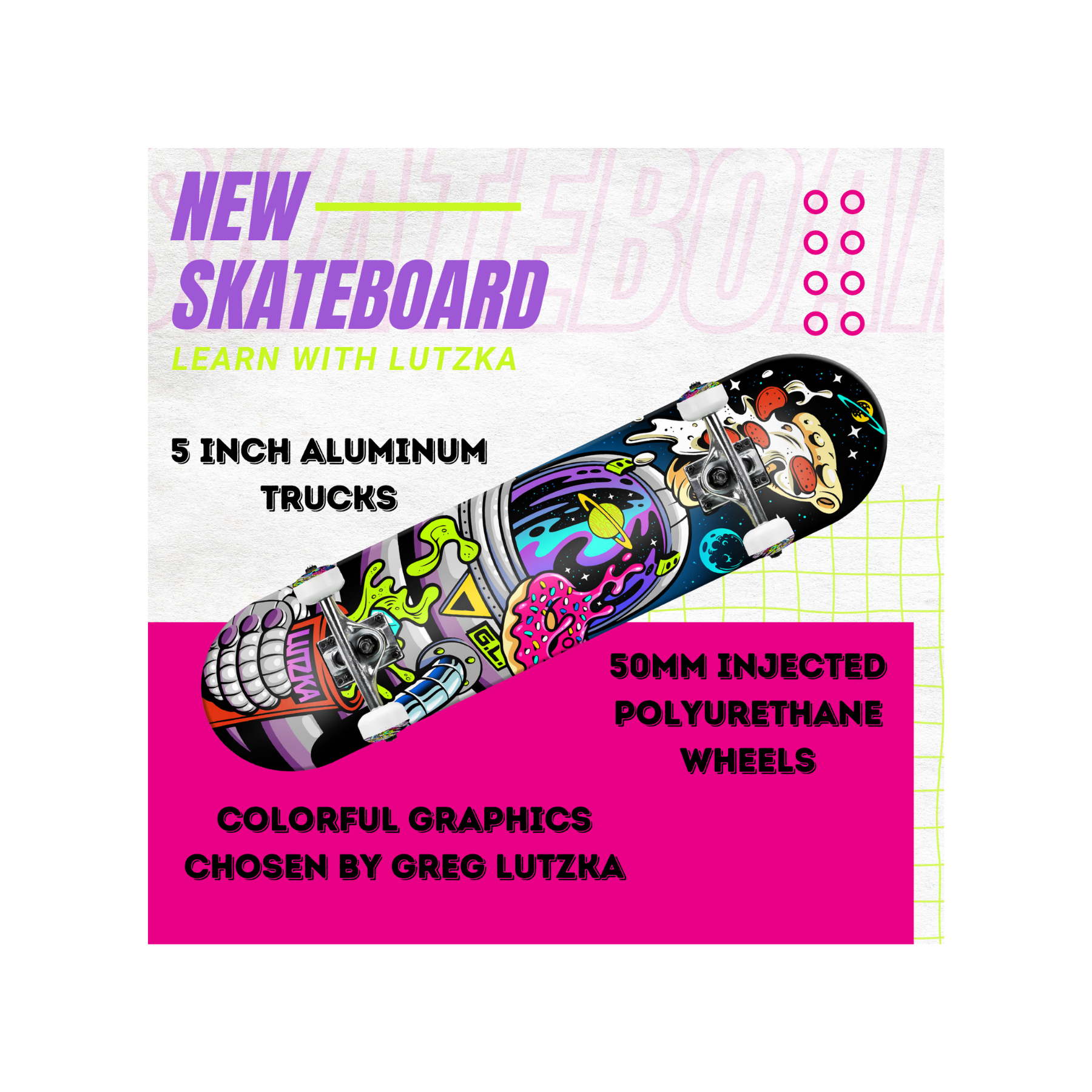 Roller Derby Learn with Lutzka Astronaut Skateboard - Perfect for Beginners & Kids Learning to Skate | Outdoor & Park Riding