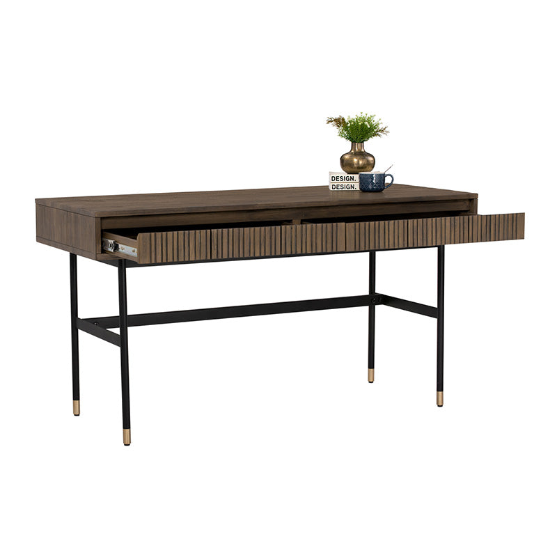 Hamilton Study Desk 140cm - Solid Oak & Acacia Veneer Toffee Finish - Perfect for Home Office, Student Dorm, or Small Space Workstation