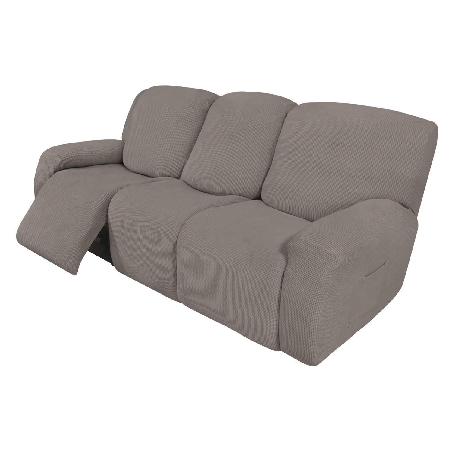 8-Piece Stretch Recliner Sofa Slipcover Set - Spandex Jacquard Fabric with Elastic Bottom - Taupe Checkered Design - Furniture Protector for Couches, Chairs & Recliners - Perfect for Homes with Kids & Pets (Living Room, Family Room, Home Theater)