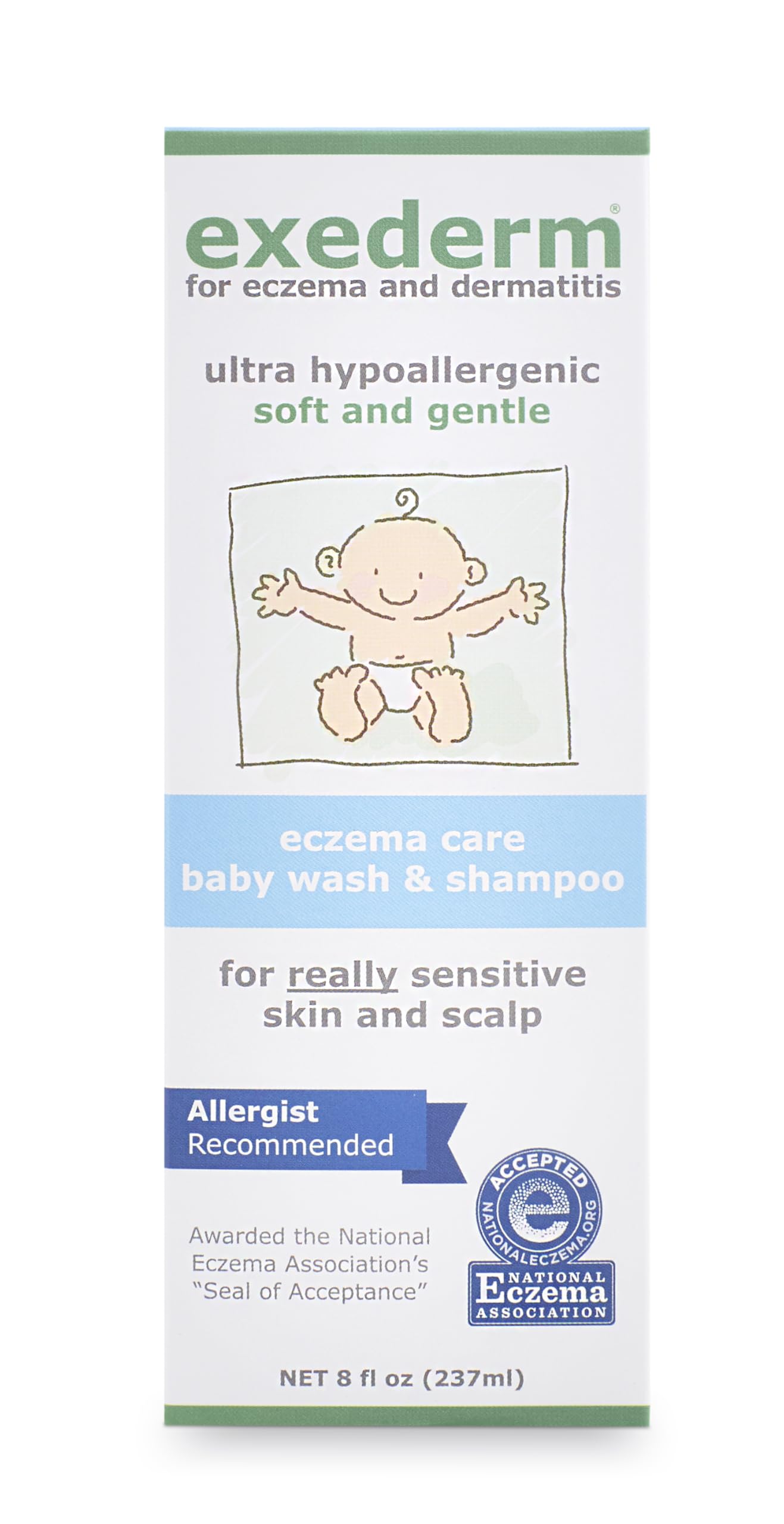 Exederm Baby Bath Wash & Shampoo - Hypoallergenic & Fragrance-Free for Sensitive Skin - Gentle Cleansing for Newborns & Toddlers - Perfect for Daily Bath Time & Baby Care Routine