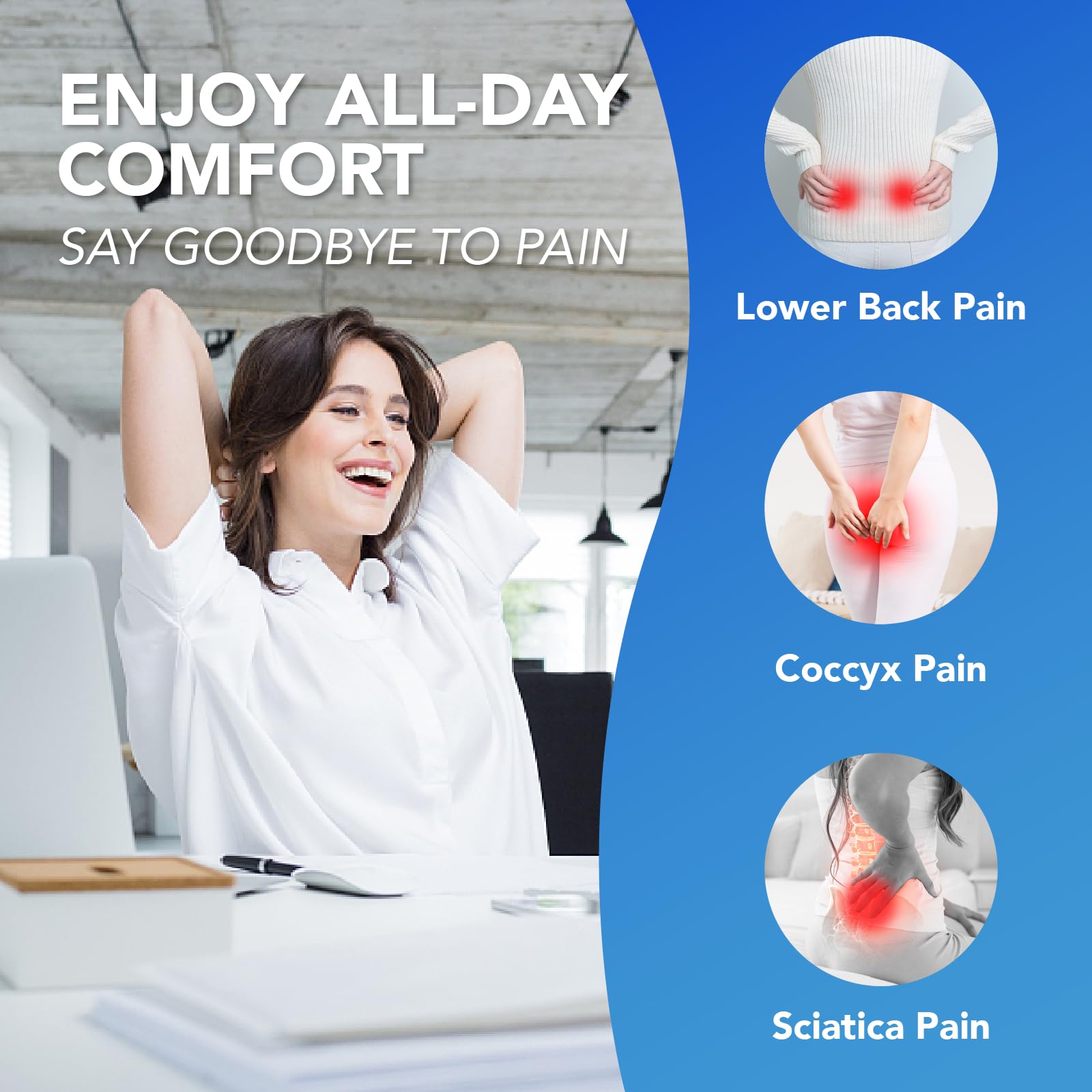 Premium Memory Foam Car Seat Cushion for Long Drives - Ergonomic Back & Hip Support - Universal Fit for Cars, Trucks & Office Chairs (Black) | Perfect for Commuting, Road Trips & Work Comfort