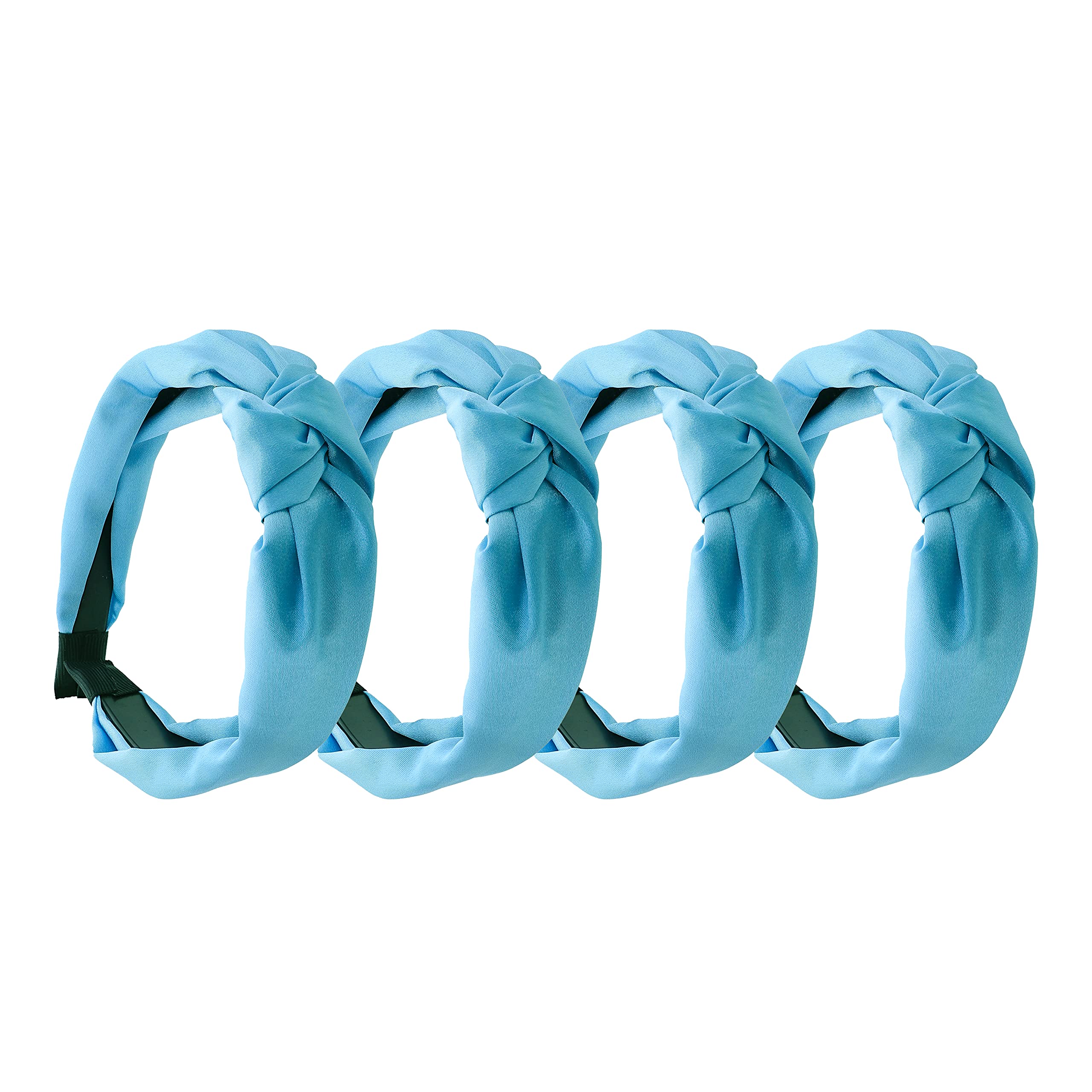 Motique Women's Satin Knot Headbands - Set of 4 Blue Hair Accessories for Everyday Wear, Weddings & Special Occasions