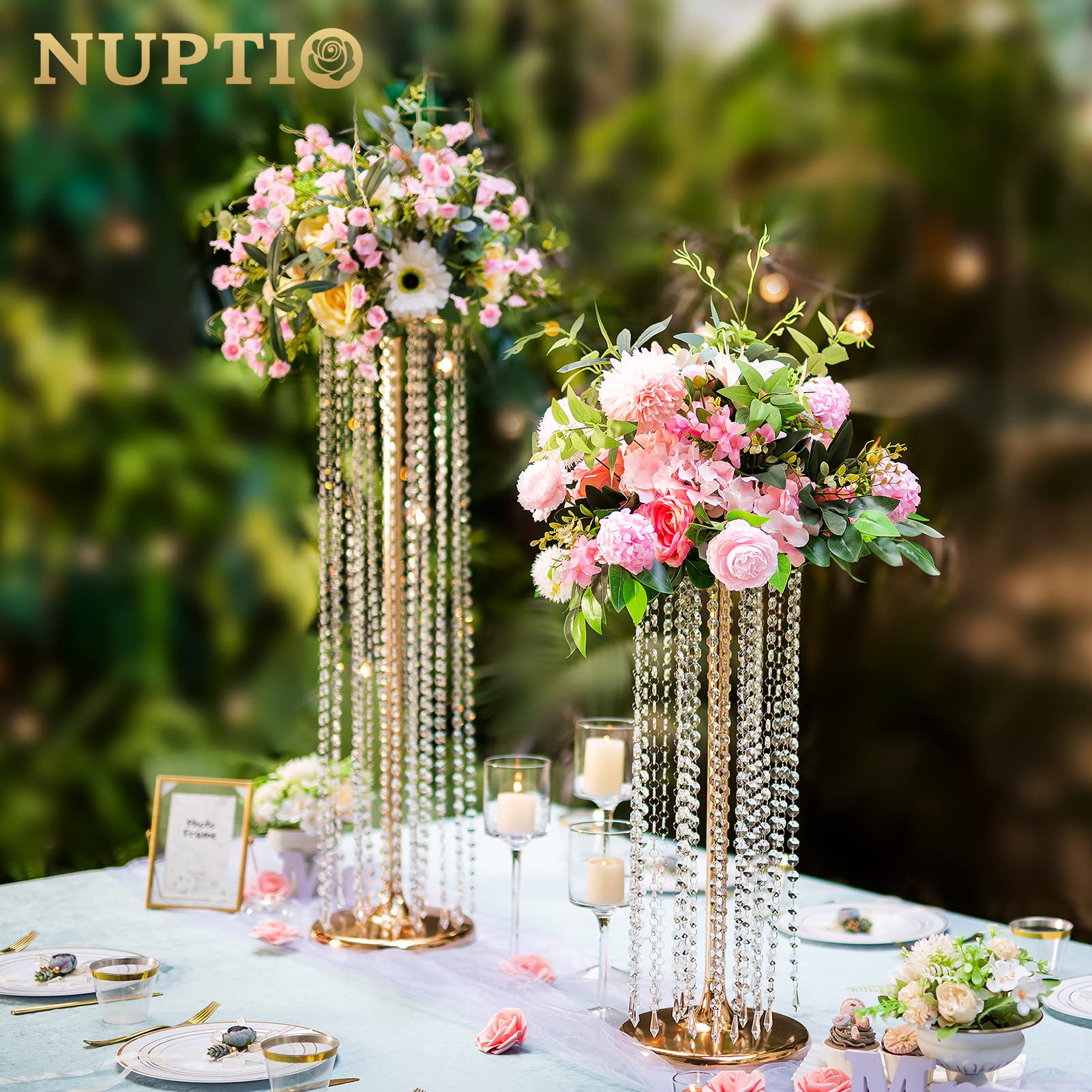 10 Pcs 35.4in Tall Crystal Gold Wedding Vases - Elegant Metal Flower Stand Centerpieces for Party Table Decorations, Bulk Wedding Decor, Table Chandeliers | Perfect for Wedding Receptions, Bridal Showers & Banquet Hall Decor