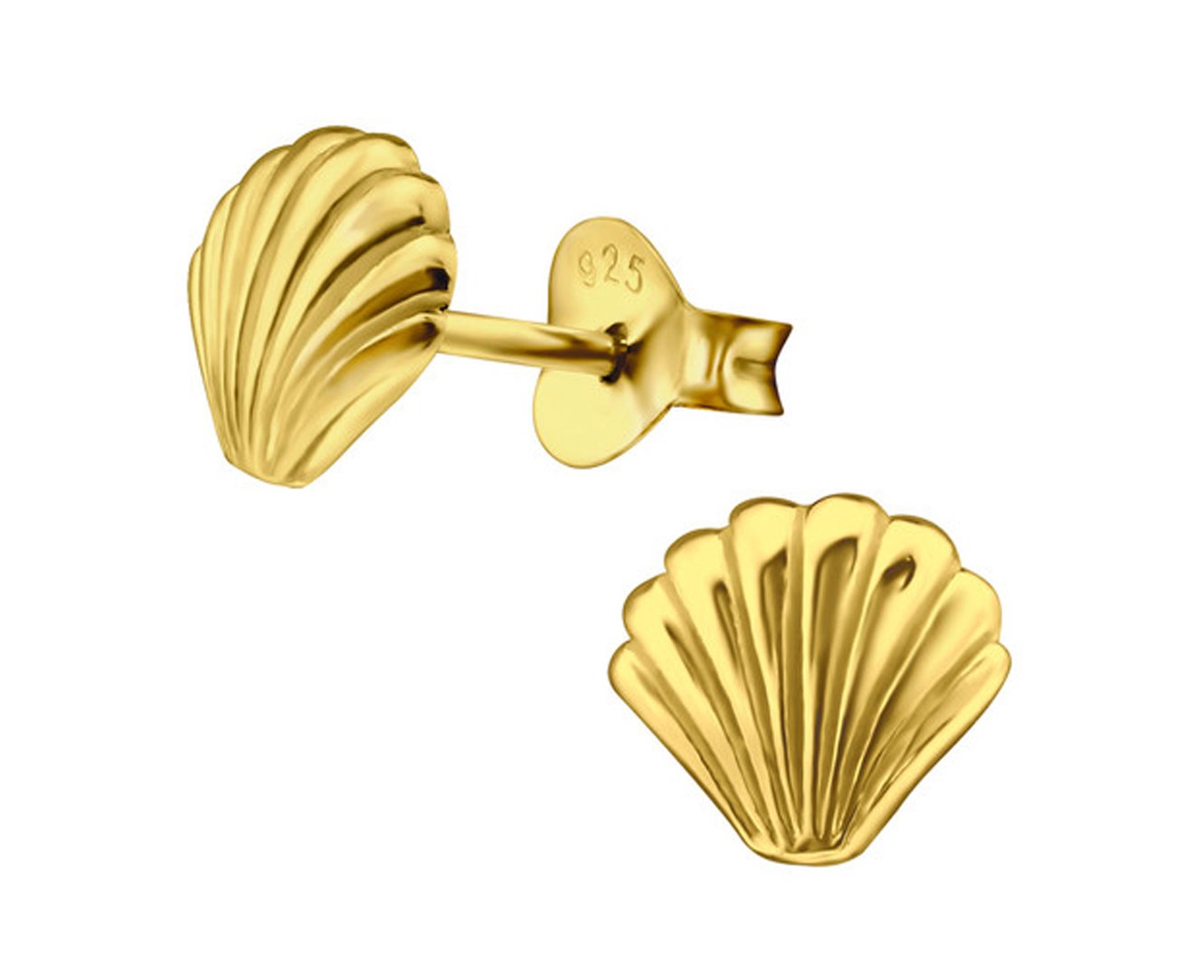 14K Gold Plated Sterling Silver Plain Shell Stud Earrings for Women - Hypoallergenic, Dainty & Elegant Jewelry for Everyday Wear, Parties & Gifts