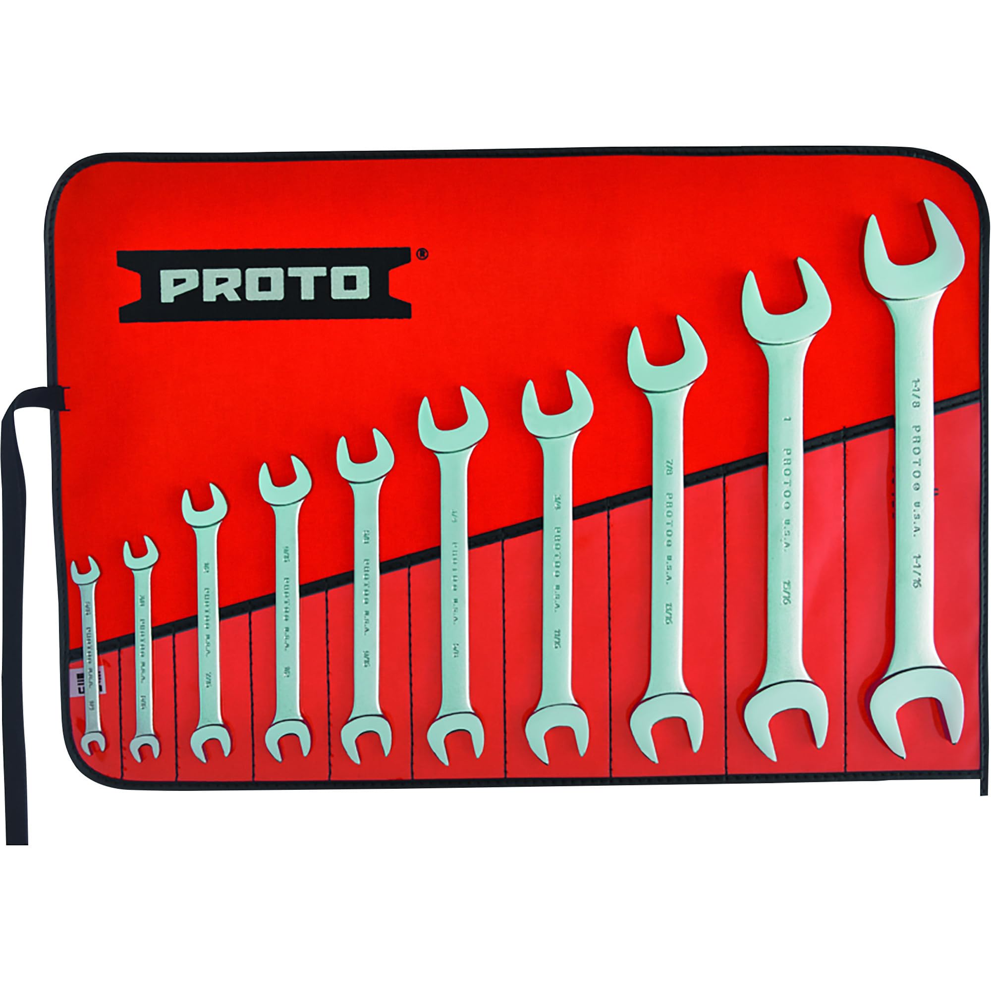 Proto 10-Piece Satin Open-End Wrench Set - Professional Grade Chrome Vanadium Steel Tools for Automotive & Home Repair - Perfect for Mechanics, DIY Projects and Emergency Fixes