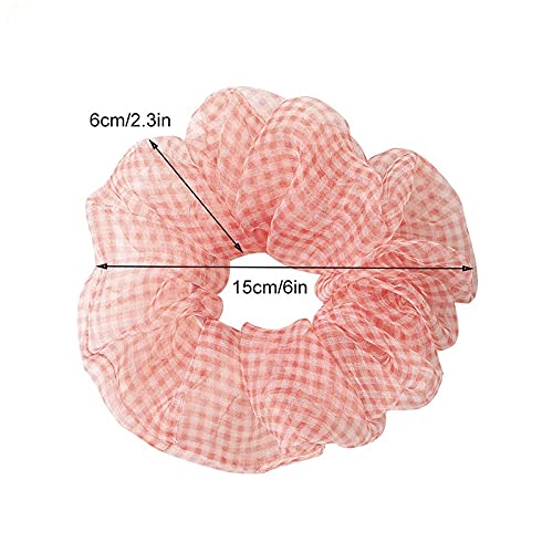 6 Pack Fashion Organza Soft Elastic Hair Bands - Sweet Plaid Scrunchie Hair Ties for Women & Girls, Ponytail Holders with Grid Pattern (Multiple Designs Available) - Perfect for School, Work, Parties and Everyday Styling