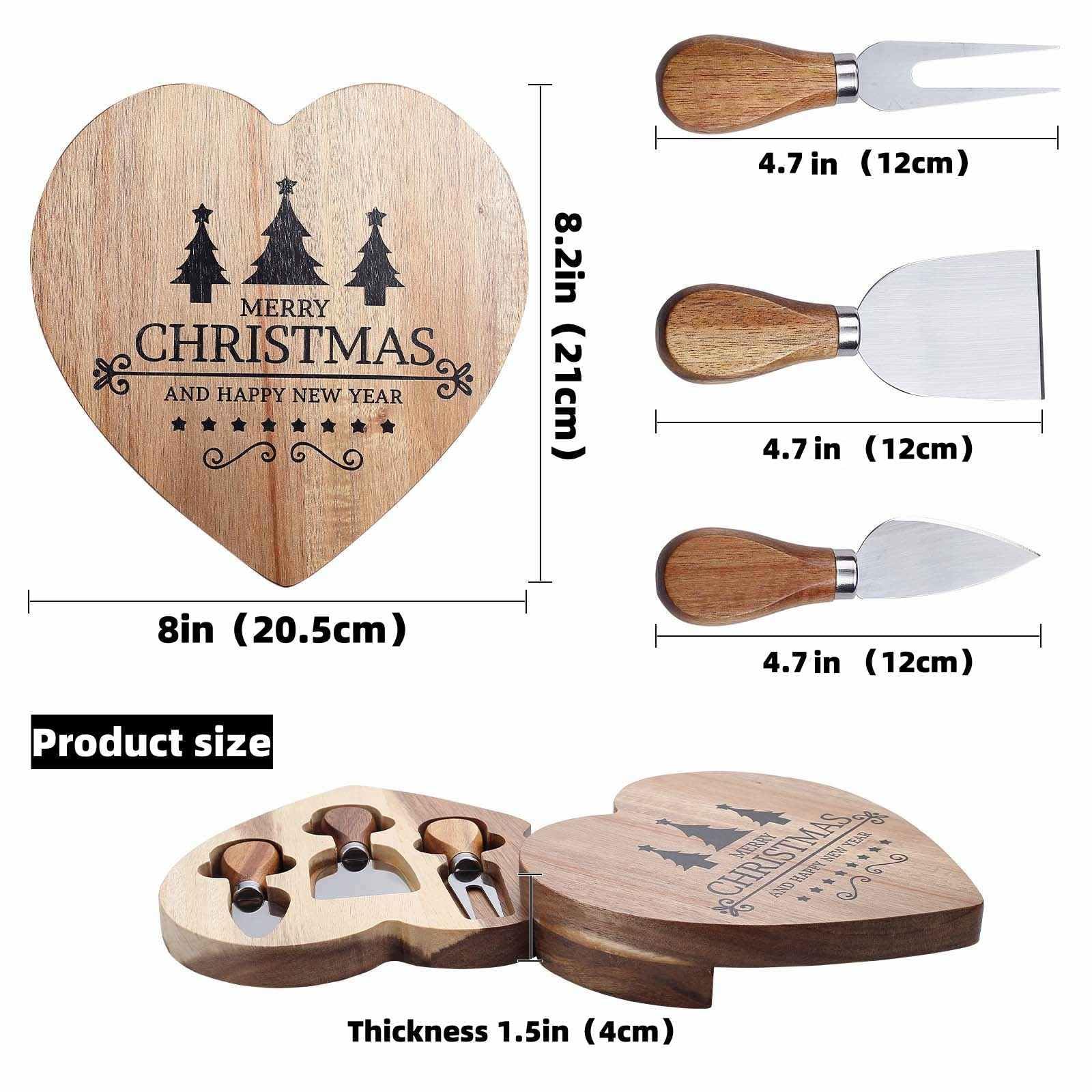 Premium Wooden Cheese Board Set with 3 Stainless Steel Knives - Charcuterie Serving Tray for Entertaining, Cheese Platter with Utensils - Perfect Gift for Christmas, Wedding, Thanksgiving (Ideal for Wine Parties, Holiday Gatherings & Charcuterie Displays)