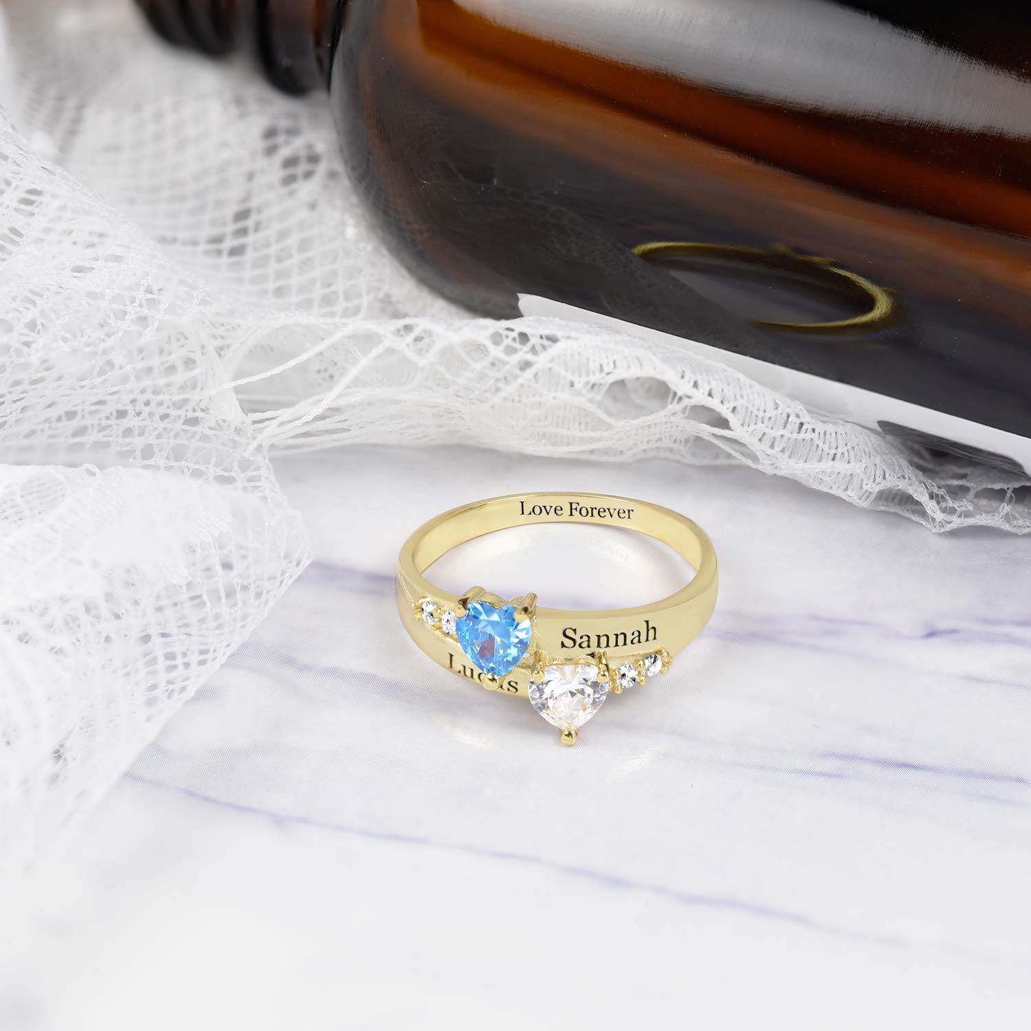Personalized Sterling Silver Name Rings with 2-5 Birthstones - Custom Engraved Stackable Rings for Women - Perfect for Gifts, Anniversaries & Everyday Wear