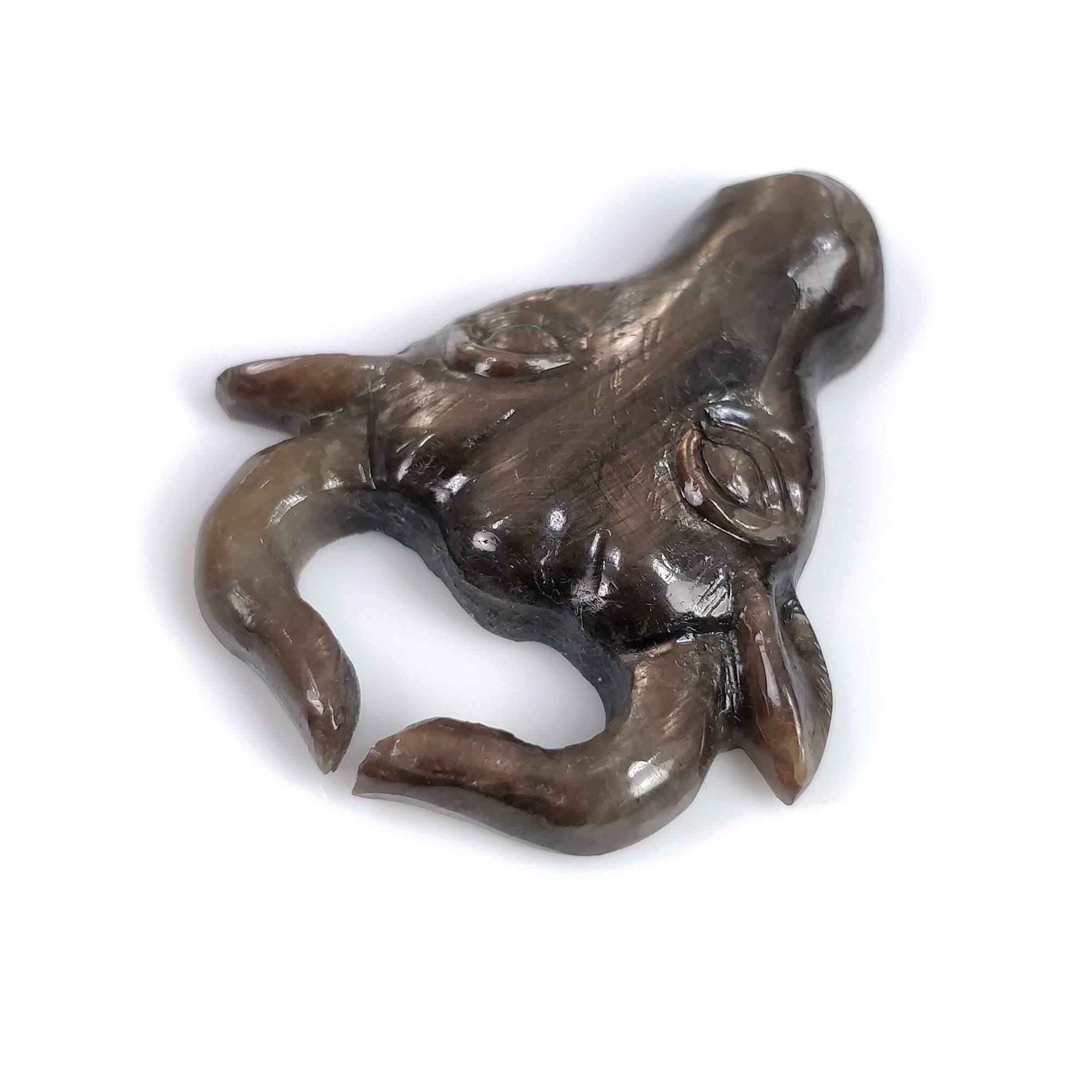 Natural Untreated Golden Brown Chocolate Sapphire Gemstone Carving - 48.70cts Hand Carved Bull's Face (36x32mm) | Unique Jewelry Making, Collectible Gemstone Art, Luxury Gift for Bull Zodiac & Animal Lovers