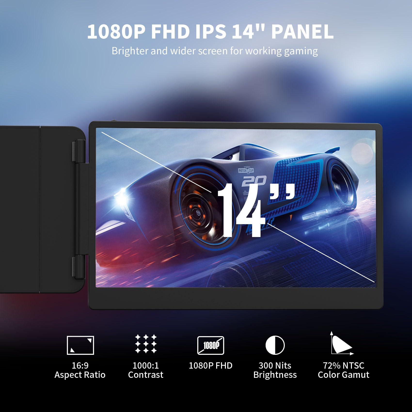 14in FHD 1080P IPS Portable Monitor for Laptops 13-17.3