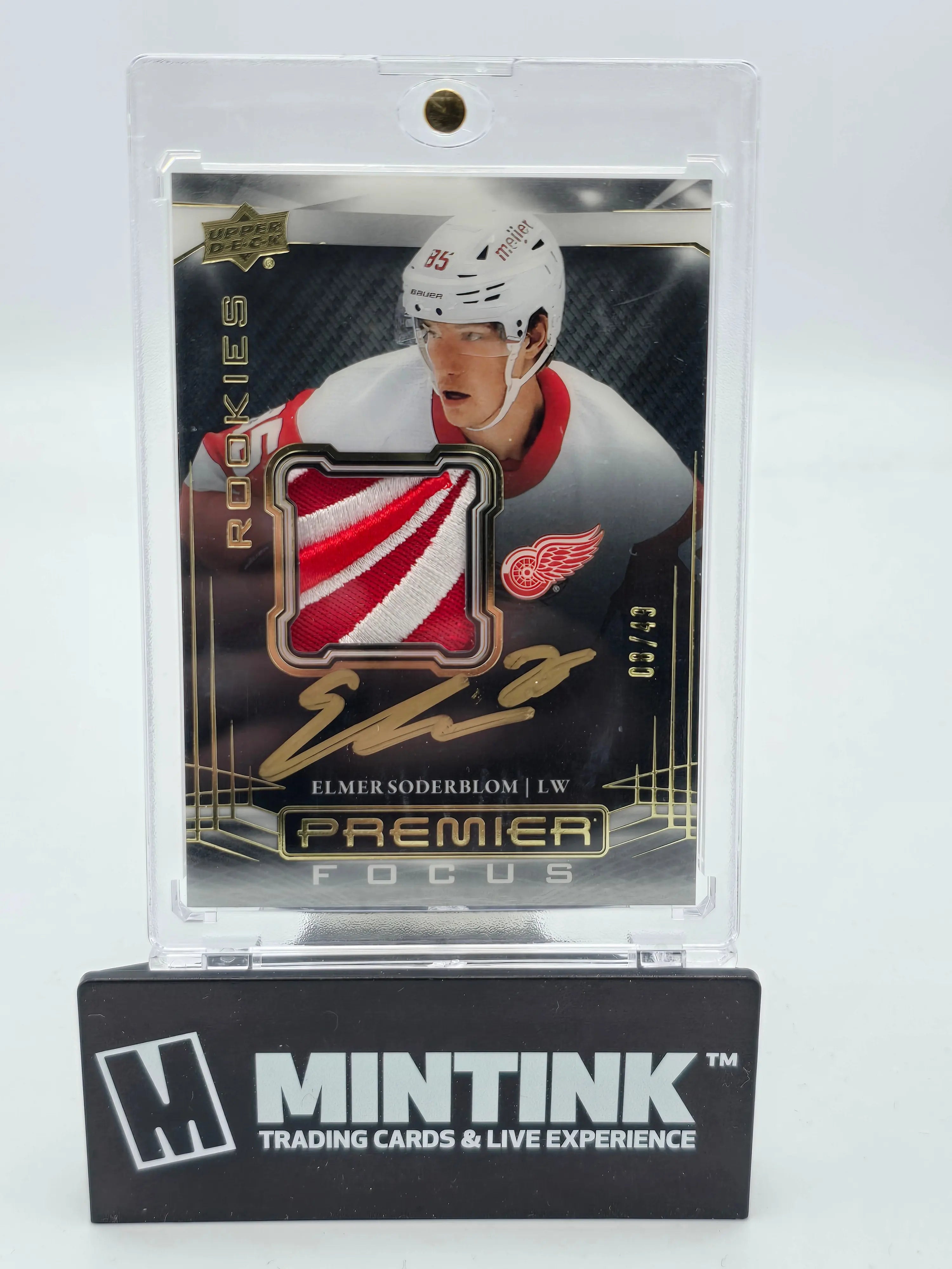 2022-23 Upper Deck Premier Hockey Elmer Soderblom Rookie Card Premier Focus Gold Autograph /49 - Collectible Memorabilia for Hockey Fans & Sports Card Enthusiasts