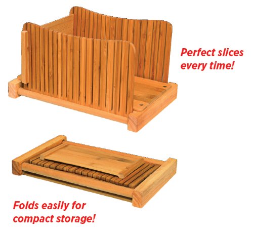 DB-Tech Bamboo Wood Compact Foldable Bread Slicer - Perfect for Kitchen, Camping & Small Spaces - Easy Storage & Portability
