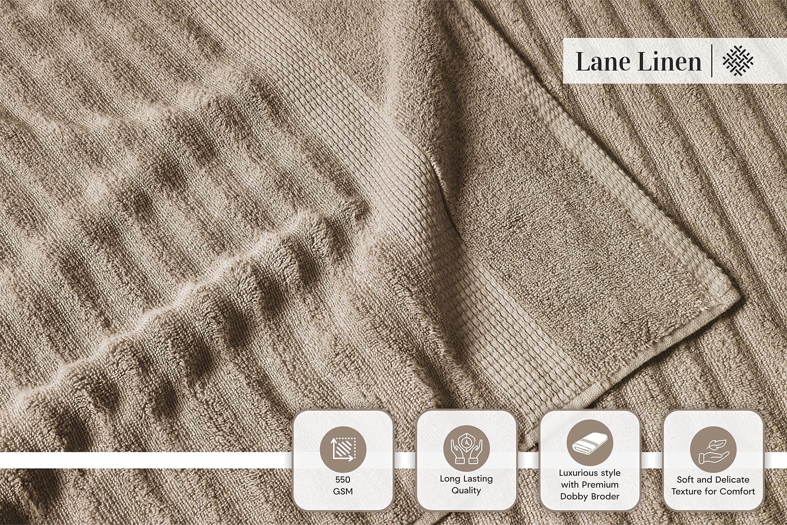 Premium 100% Cotton Bath Towel Set - Ultra Soft & Highly Absorbent 6-Piece Luxury Towels (2 Bath, 2 Hand, 2 Washcloths) for Spa, Hotel & Home Bathroom - Ribbed Textured Taupe Collection - Perfect for Relaxation & Self-Care Moments