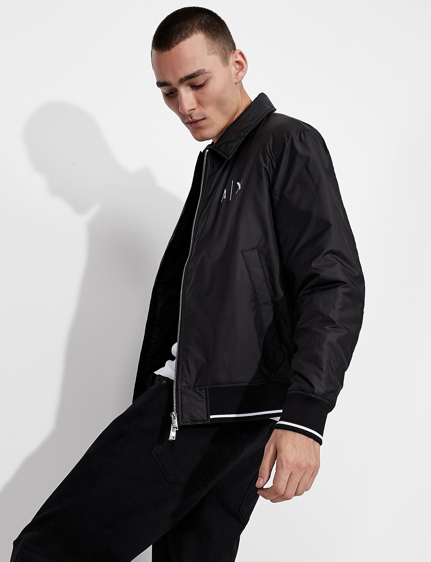 Armani Exchange Recycled Nylon Never Too Loud Jacket - Black | Stylish Sustainable Outerwear for Men & Women | Perfect for Casual Outings & Urban Streetwear
