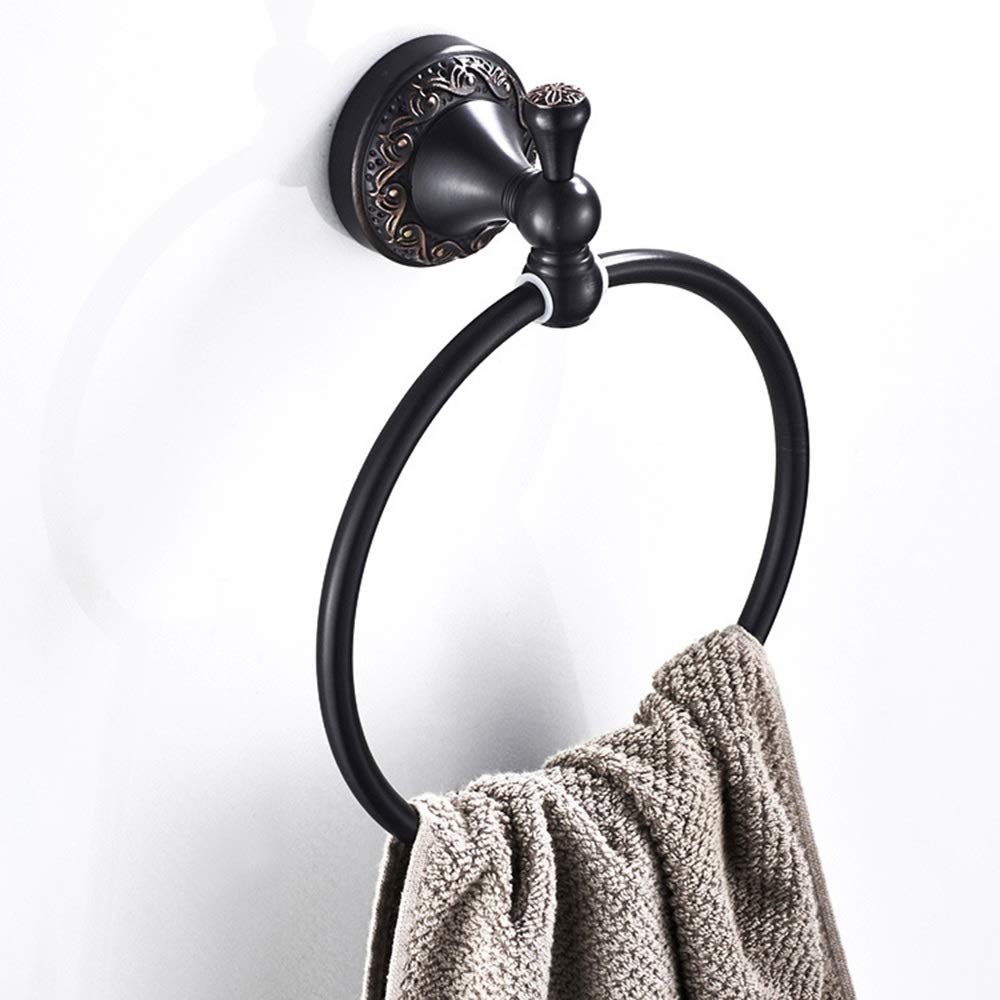 Eummit Black Bronze Brushed Retro Round Towel Ring & Bar - Vintage Bathroom Shelf & Towel Rack for Modern & Farmhouse Decor - Perfect for Bathrooms, Kitchens & Laundry Rooms