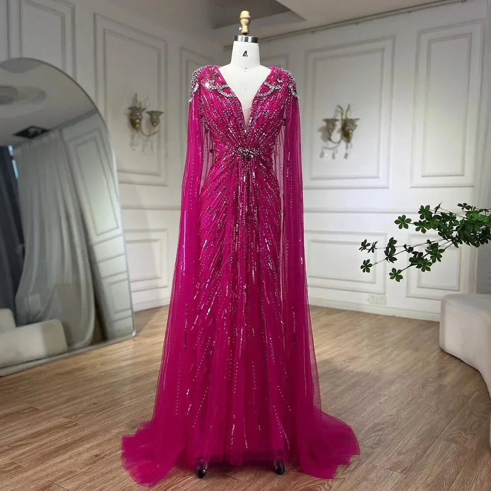Elegant Turquoise Mermaid Beaded Evening Gown with Detachable Cape - LA72168A | Perfect for Prom, Gala & Formal Events