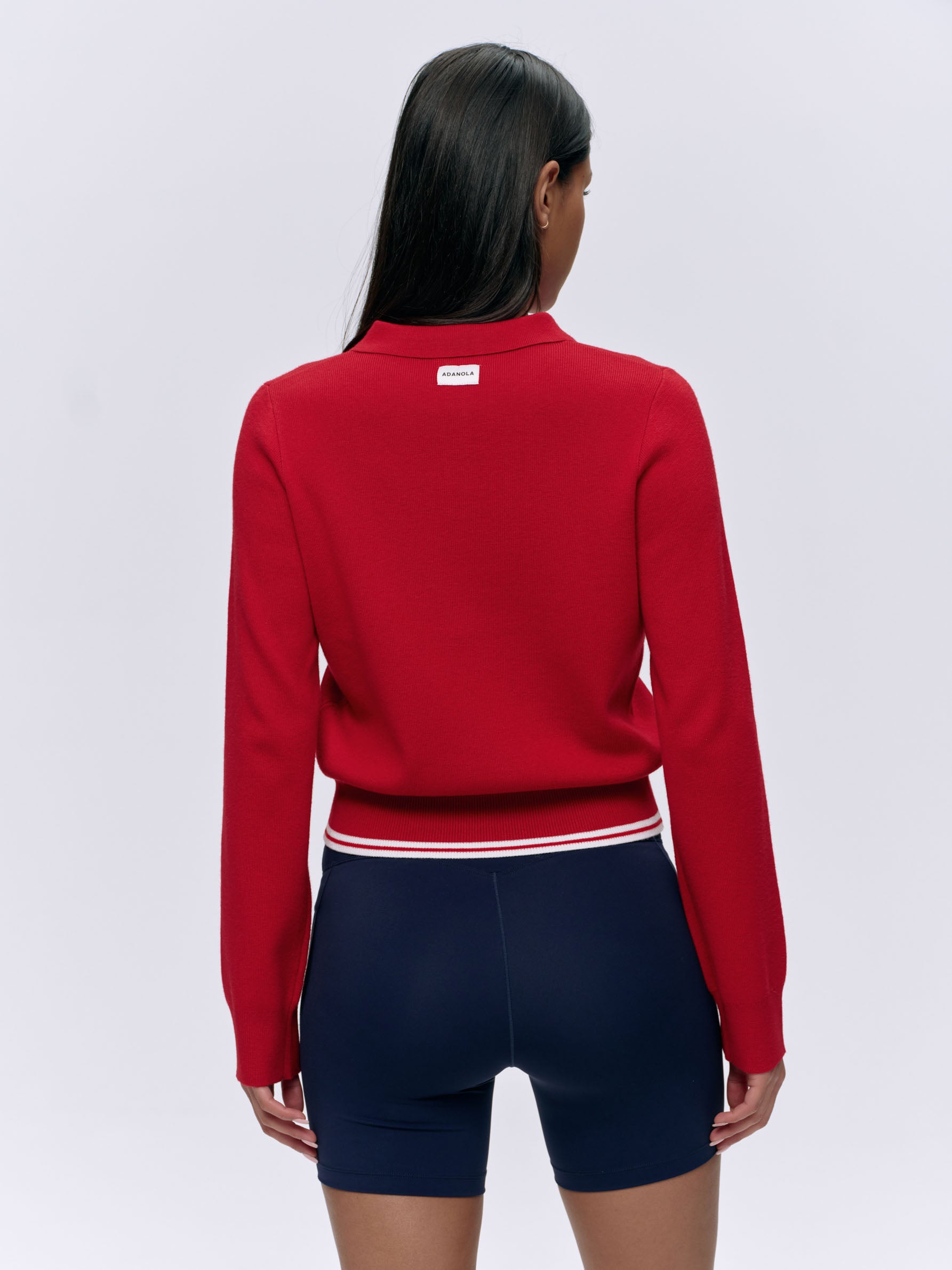 Classic Red Button-Up Knit Crop Sweatshirt with Collar - Women's Casual Pullover for Fall & Winter, Perfect for Layering, Office Wear, and Weekend Outfits