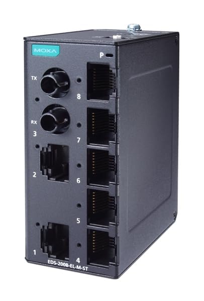 MOXA EDS-2008-EL 8-Port Unmanaged Ethernet Switch | 10/100BaseTX Ports | Industrial Metal Housing | -10 to 60°C Operating Temperature | Ideal for Small Office, Home Network & Industrial Automation