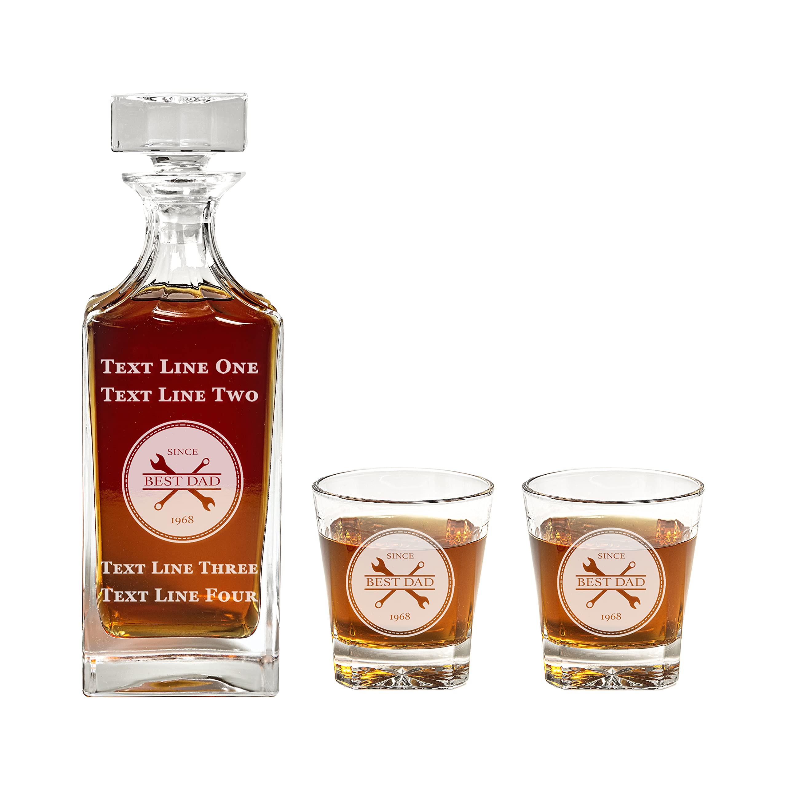 Premium Whiskey Decanter Set for Dad - Engraved Glass Liquor Decanter with 2 Glasses - Unique Father's Day Gift Ideas for Whiskey Lovers - Perfect for Birthday, Anniversary & Retirement Gifts - Home Bar Accessories for Men
