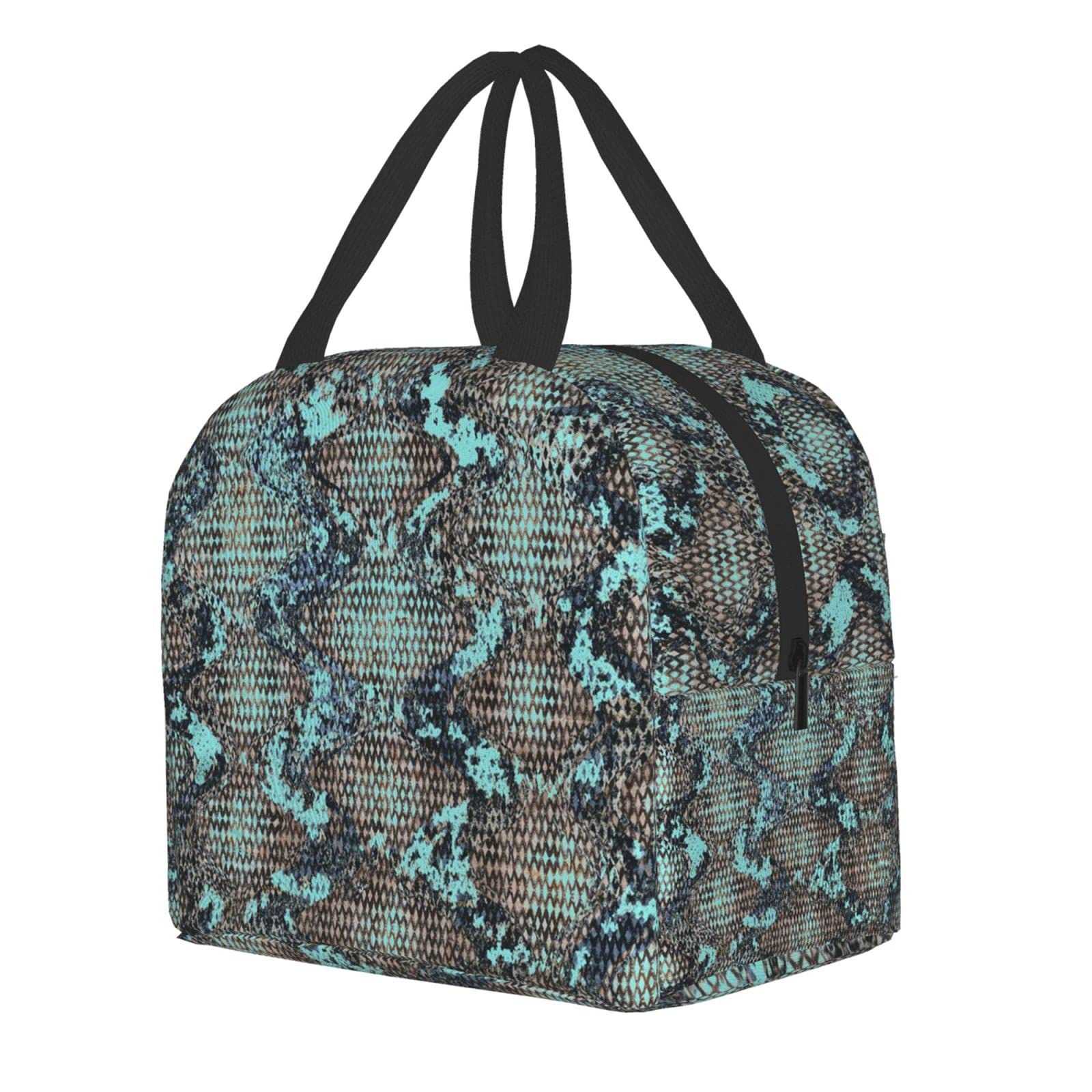 Snakeskin Insulated Lunch Box - Reusable Thermal Lunch Bag for Women & Men, Turquoise Eco-Friendly Tote, Perfect for Office, School, Camping, Hiking, Picnic, Beach & Travel - Keep Meals Fresh On-The-Go