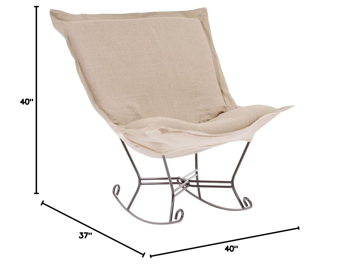 Howard Elliott Scroll Puff Rocker Seating Chair with Removable Cover - Titanium Frame Butterfly Chair for Indoor & Outdoor Use - Perfect for Camping, Patio, Living Room and Garden Relaxation - Prairie Natural Finish Multipurpose Furniture