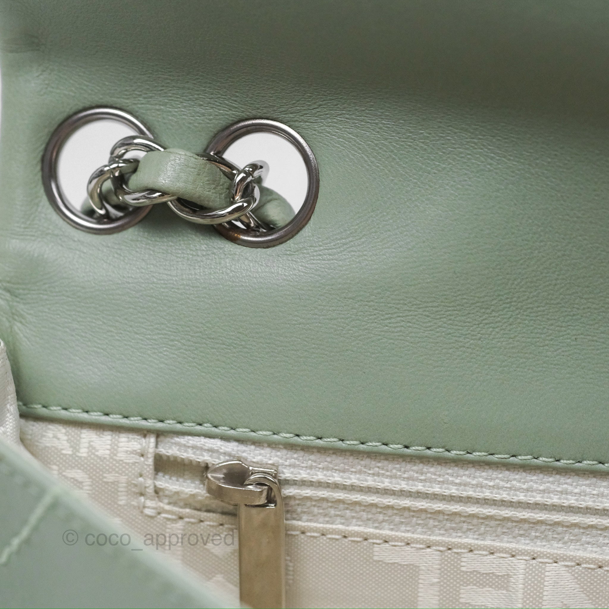 Chanel CC East West Flap Bag Genuine Lambskin Leather Mint Green with Silver Hardware - Luxury Crossbody Purse for Women, Perfect for Date Night & Special Occasions