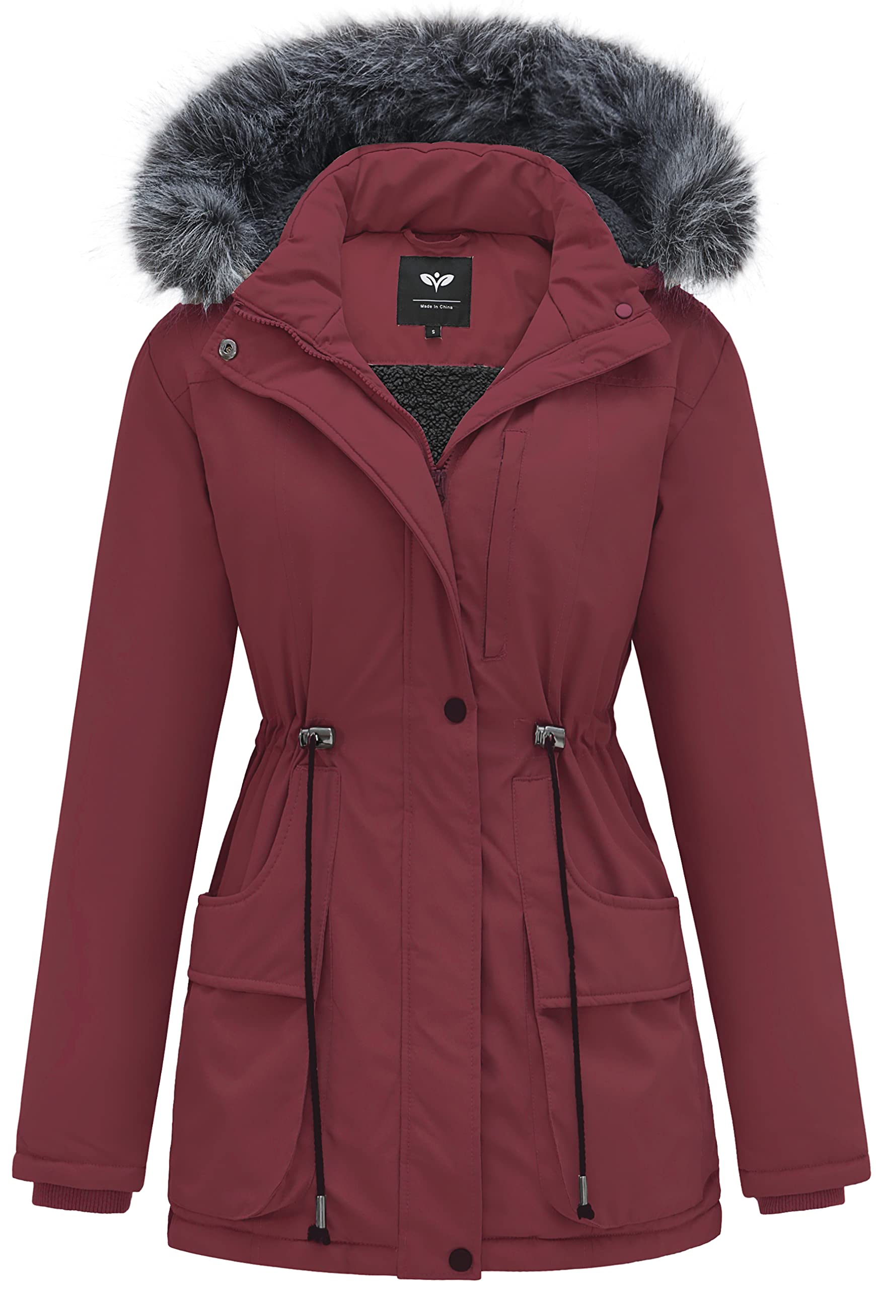 GGleaf Women's Winter Jacket - Hooded Fleece-Lined Thickened Parka Puffer Coat with Faux Fur Hood | Warm Windproof Outerwear for Snow Skiing, Hiking & Cold Weather Activities