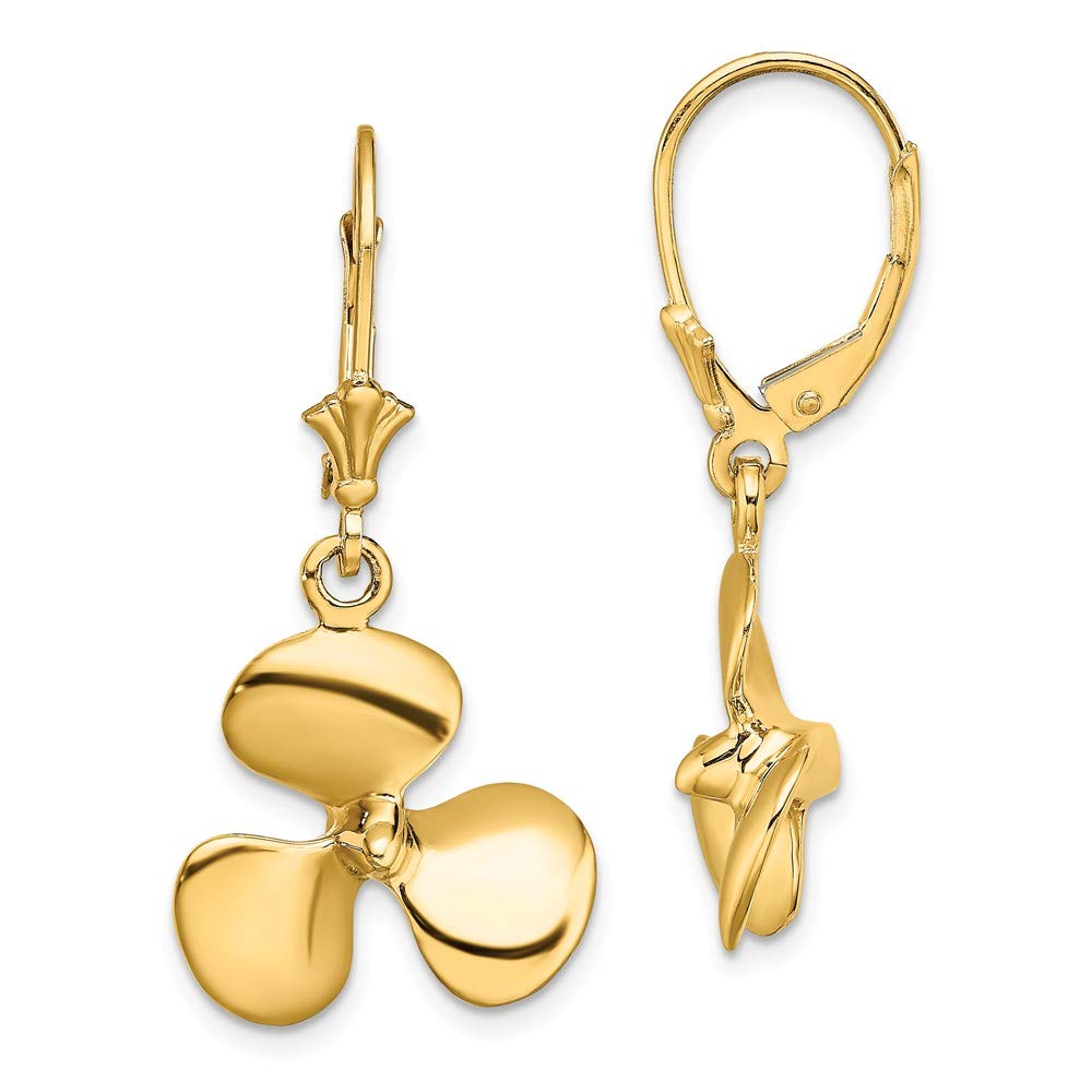 14K Yellow Gold 3D Propeller Leverback Earrings for Women - Vintage Aviation Inspired Jewelry - Perfect for Pilots, Travel Lovers & Unique Gift Ideas