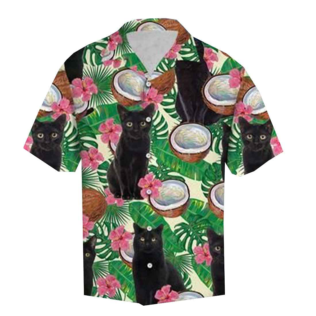 Men's Tropical Cat Hawaiian Shirts - Short Sleeve Button Down Summer Shirts with Fun Cat Prints | Perfect for Beach Vacations, Luau Parties & Casual Outings