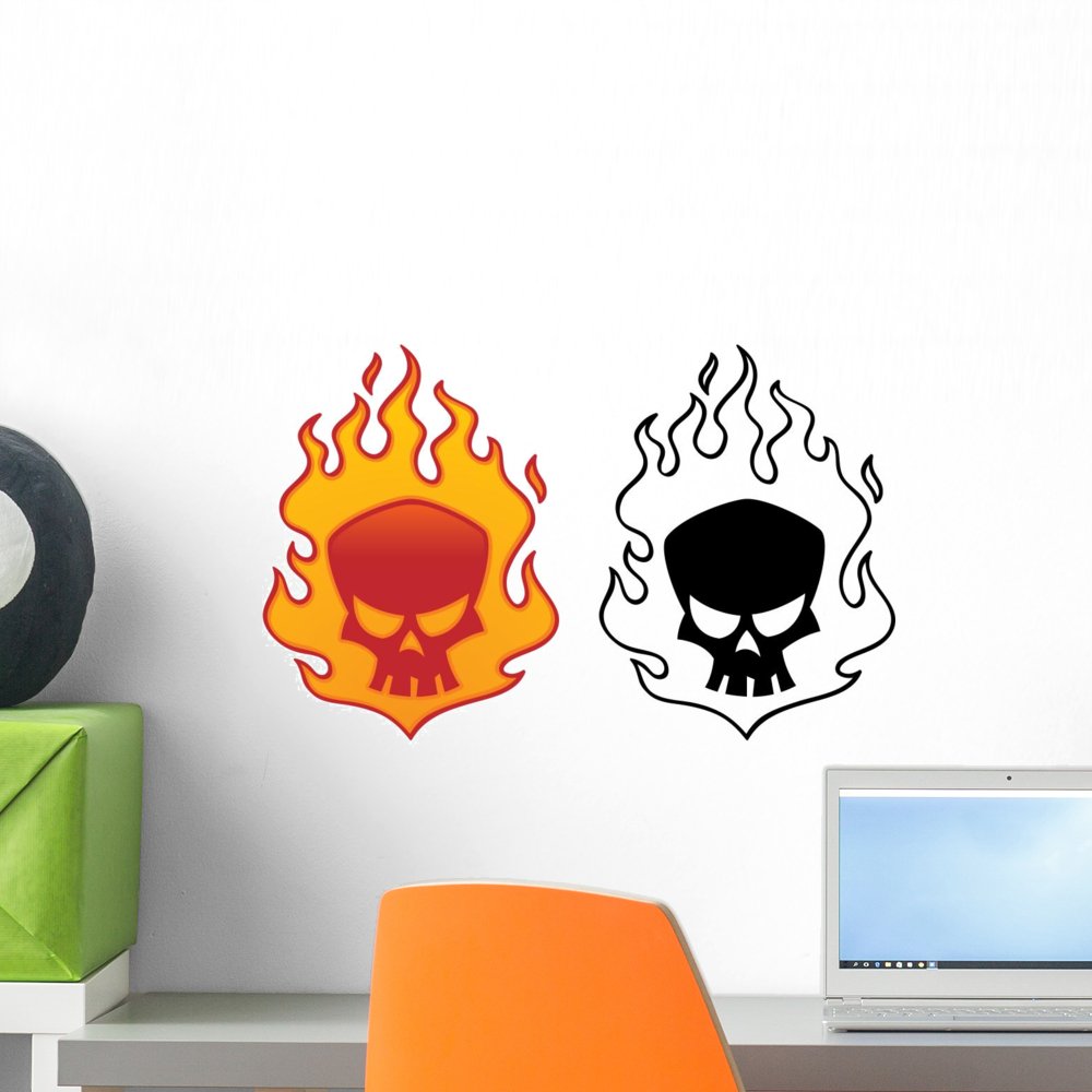 Flaming Skull Peel and Stick Wall Decal - 18 x 11 Inches - Removable Wall Art for Home, Office & Gaming Room Decor - Easy to Apply & Reusable Wall Stickers