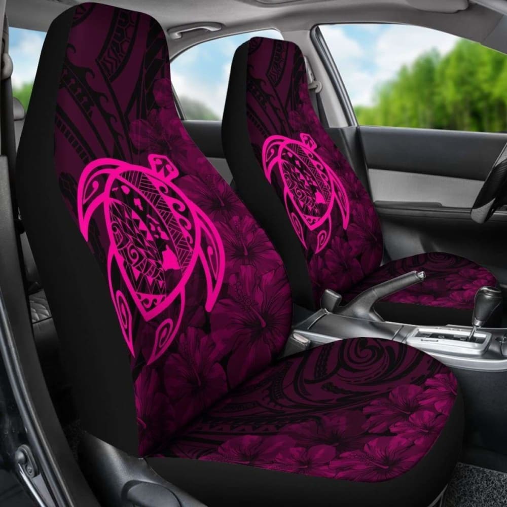 Alohawaii Car Seat Covers - Hawaii Turtle Map & Hibiscus Polyester Pink Design - Universal Fit for Cars, SUVs & Trucks - Perfect for Beach Trips, Summer Road Trips & Hawaiian-Themed Decor