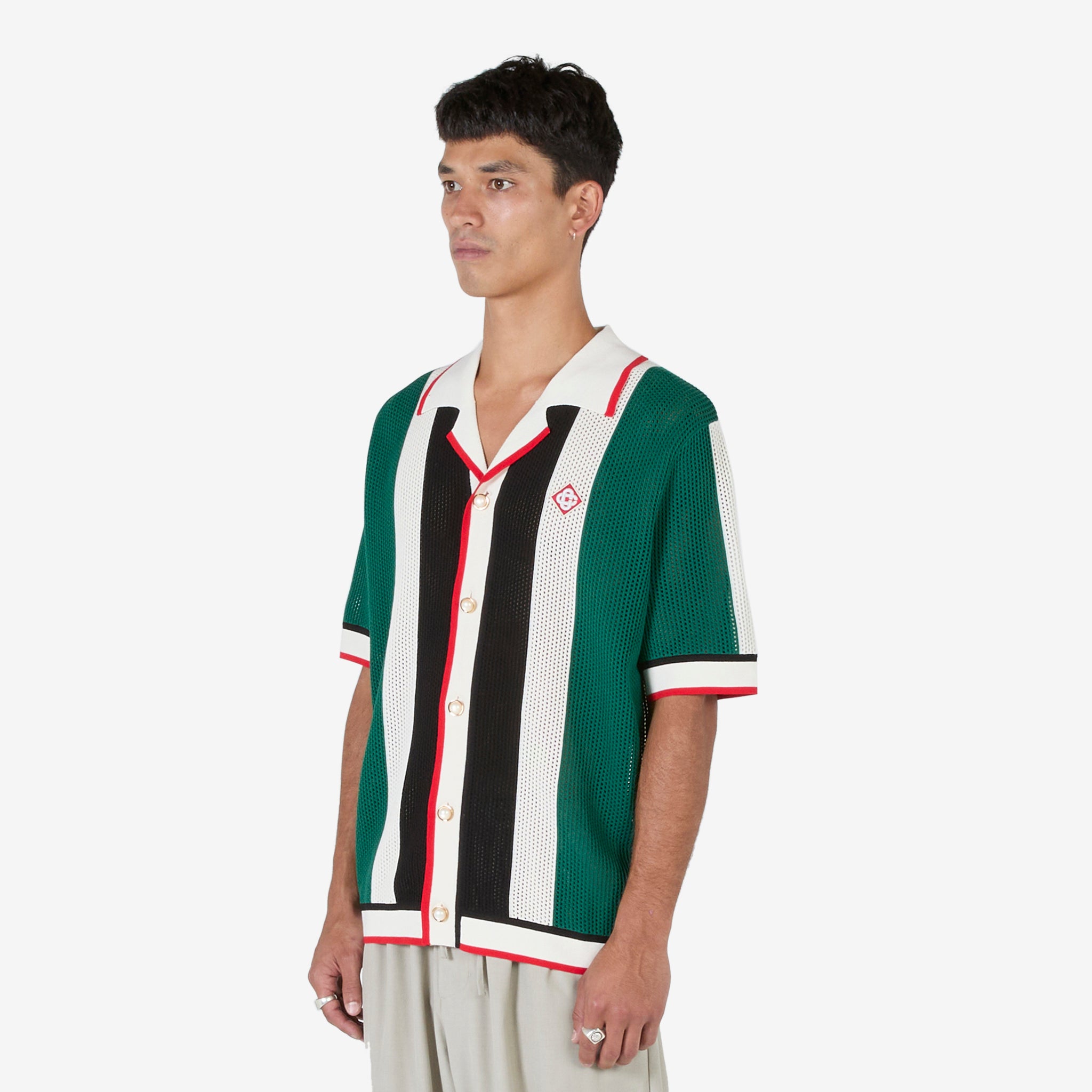 Breathable Striped Mesh Shirt for Men - Green with White Stripe | Summer Outdoor Sports & Casual Wear