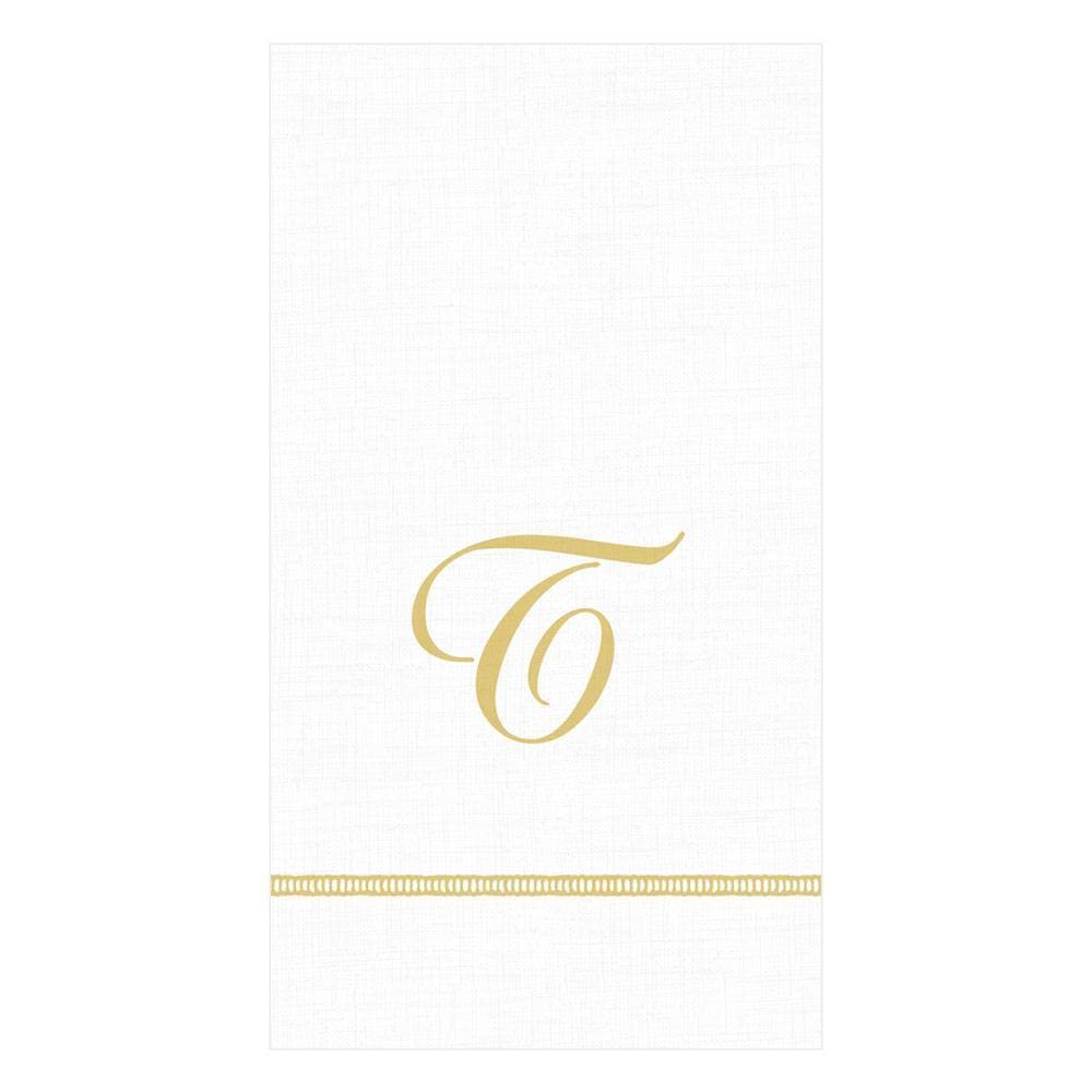 Caspari Hemstitch Script Paper Guest Towels - Monogram Letter T, Set of 60 Disposable Napkins for Weddings, Parties & Elegant Dining