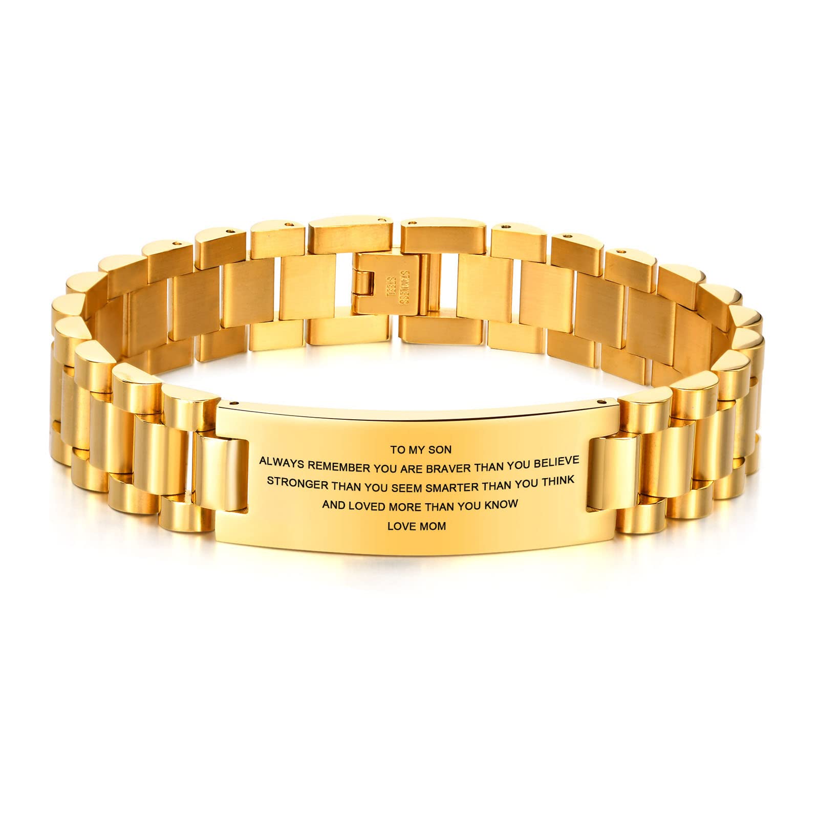 MEALGUET Inspirational Stainless Steel Bracelet for Son - Customizable Courage Link Wristband, Perfect Birthday & Graduation Gift from Mom & Dad, Ideal for Daily Wear & Special Occasions
