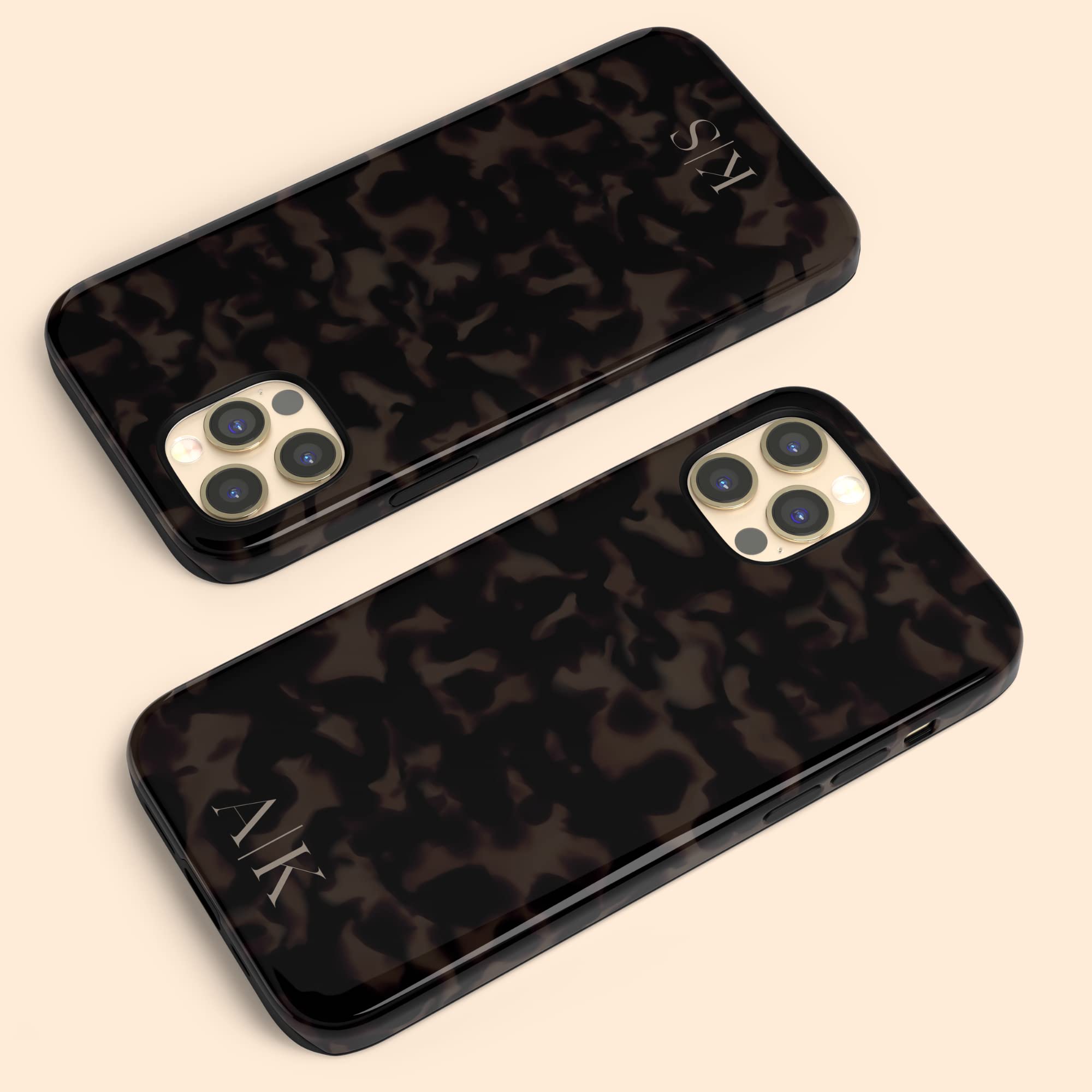 Custom Tortoiseshell Phone Case with Initials - Personalized Name Cover for iPhone 16 Plus/15 Pro Max/14/13 Mini/12/11/X/XS Max/XR/7/8 - Stylish Protection for Work, Travel & Everyday Use