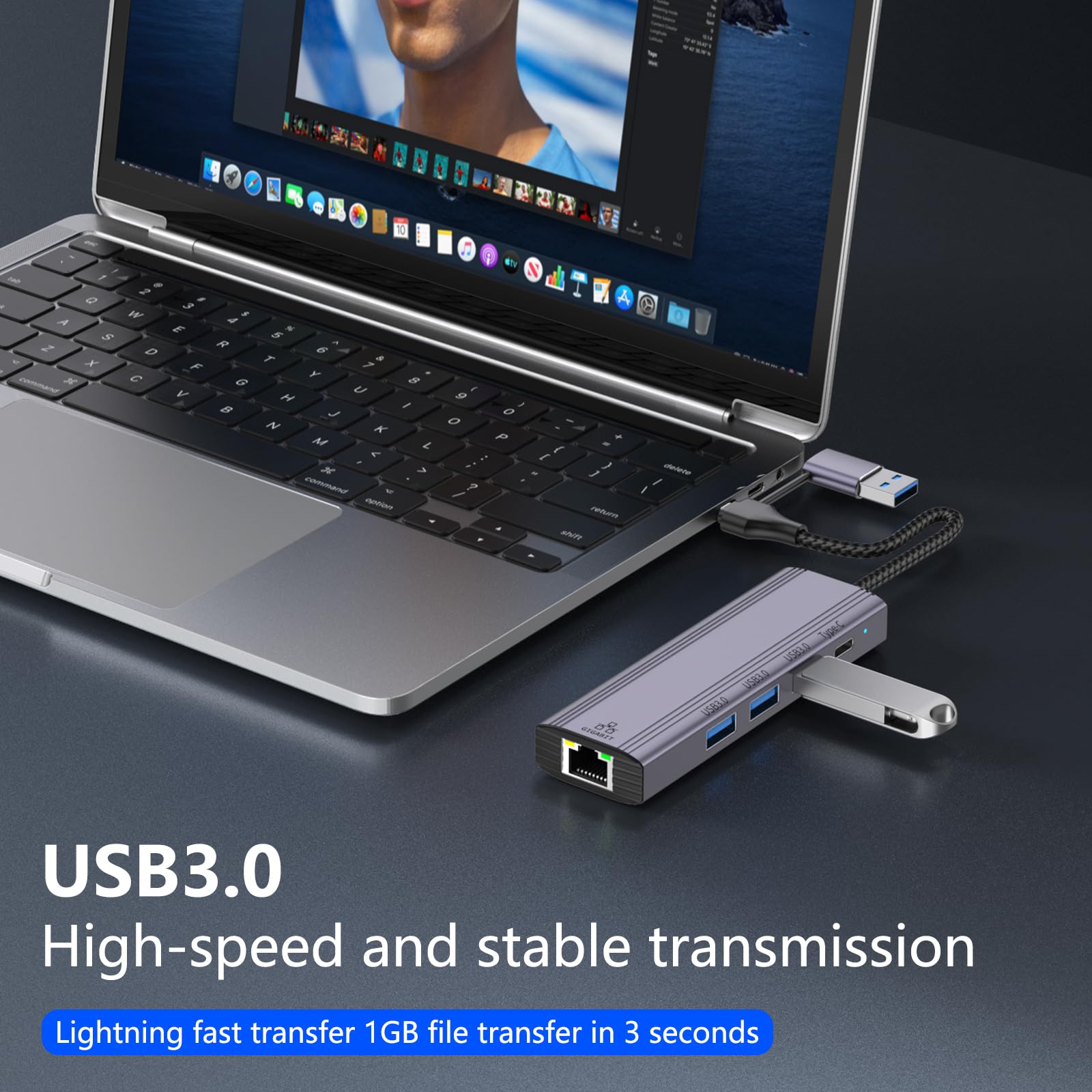 Oliveria USB Type-C to Ethernet Adapter with 3-Port USB 3.0 Hub - Gigabit RJ45 LAN 1000Mbps - Compatible with Windows XP/Mac/Linux/Chromebook - Perfect for Home Office, Online Gaming & Video Conferencing