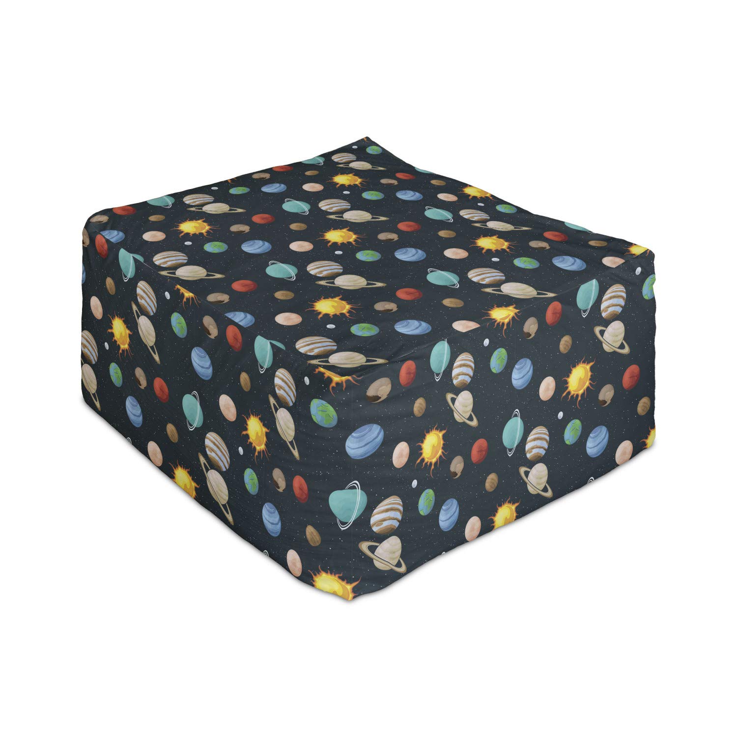 Ambesonne Universe Rectangle Pouf Ottoman - Solar System Galaxy Print Foot Stool with Removable Cover, 25 Inch Dark Teal & Multicolor - Perfect for Living Room, Office, Bedroom or Dorm Decor